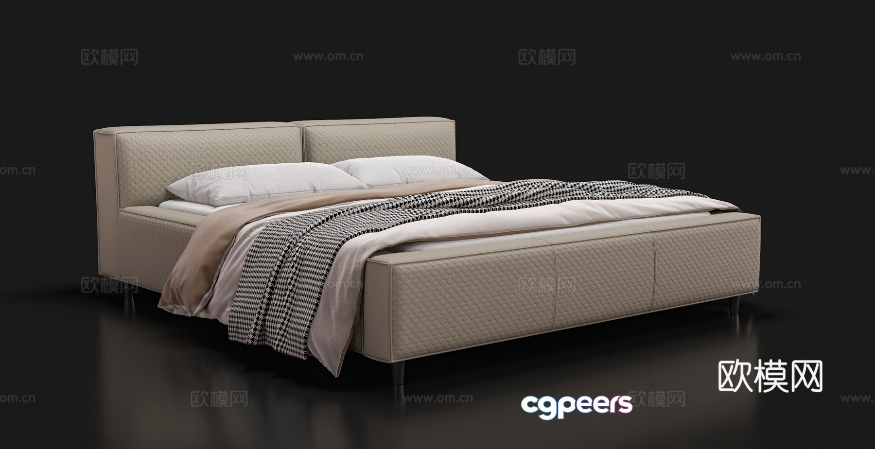 Leather double bed 3D model Leather double bed 3D model