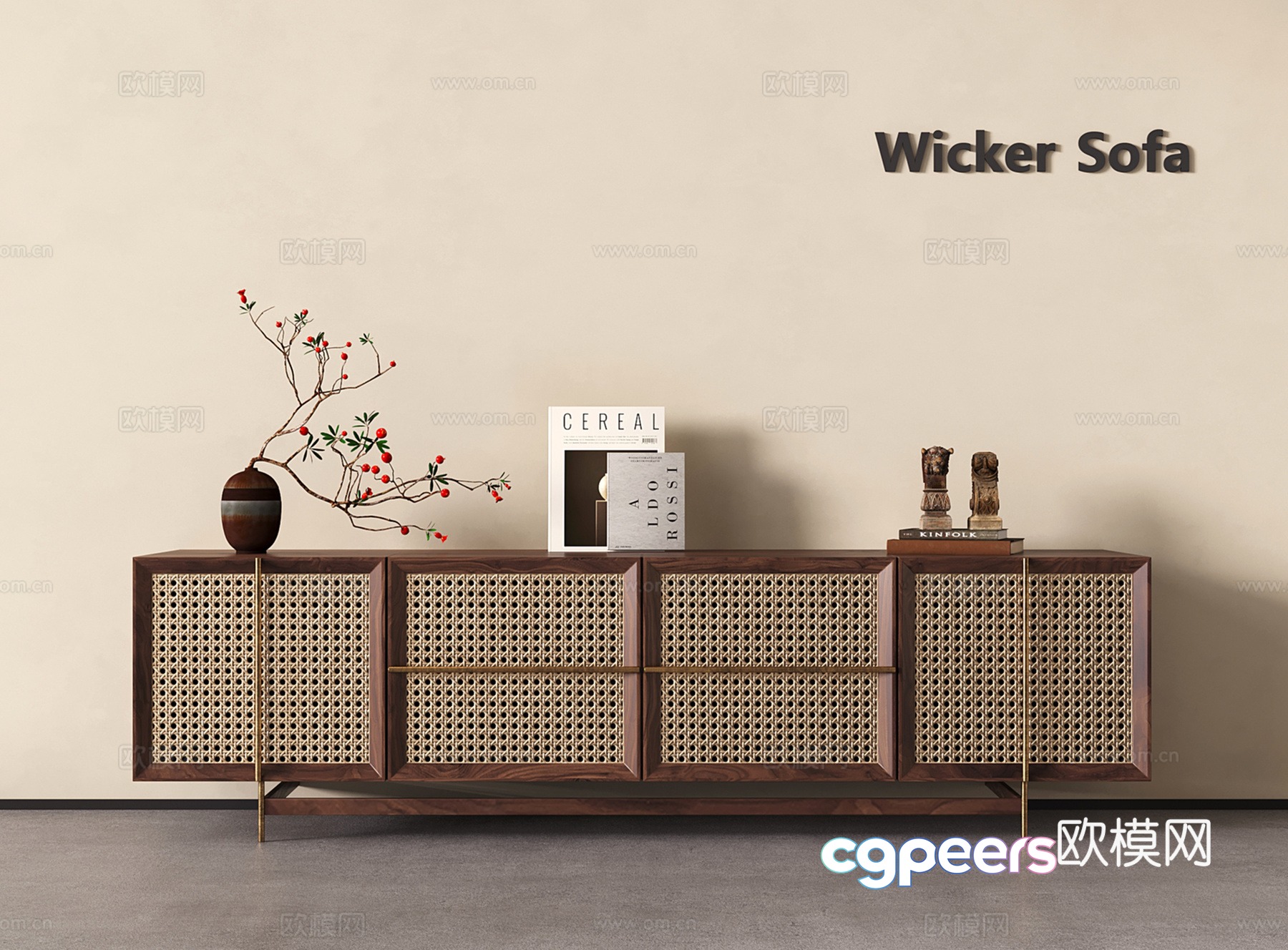 Wasabi Middle Style TV Cabinet Rattan 3D Model Wasabi Middle Style TV Cabinet Rattan 3D Model