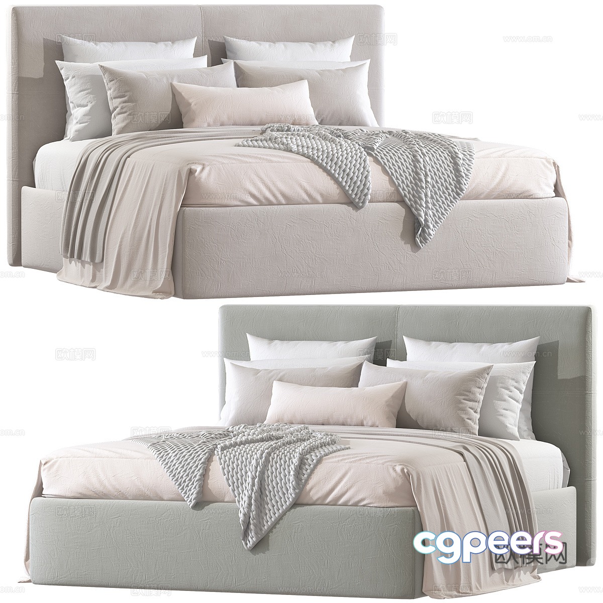 Modern cream style fabric double bed 3d model Modern cream style fabric double bed 3d model