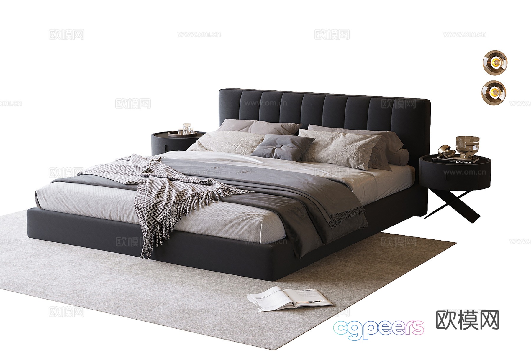 Modern double bed bedside table bedding 3d model Modern double bed bedside table bedding 3d model