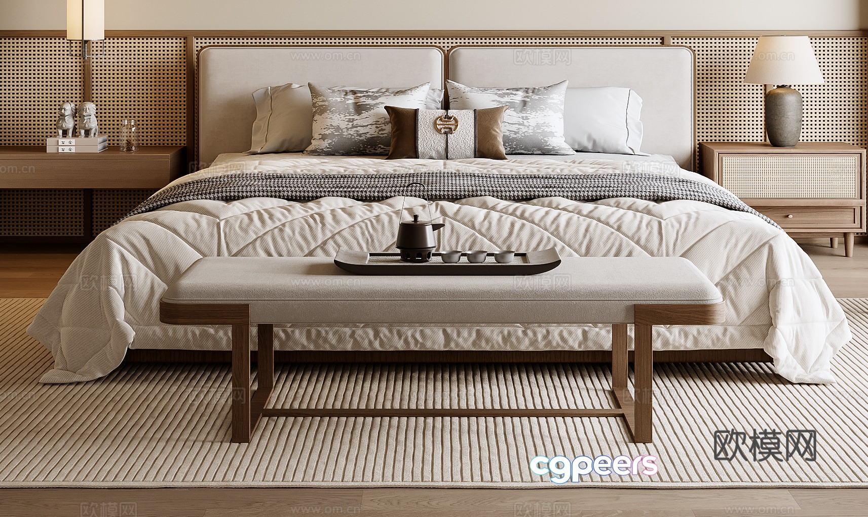 New Chinese style double bed 3D model New Chinese style double bed 3D model