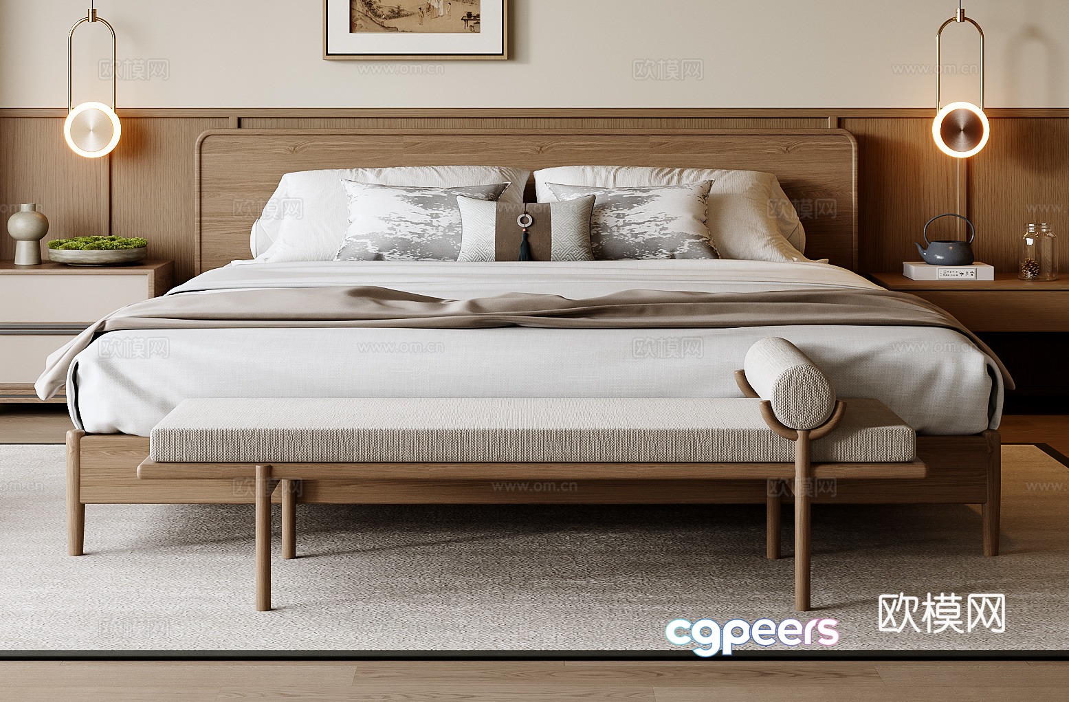 New Chinese style double bed 3D model New Chinese style double bed 3D model