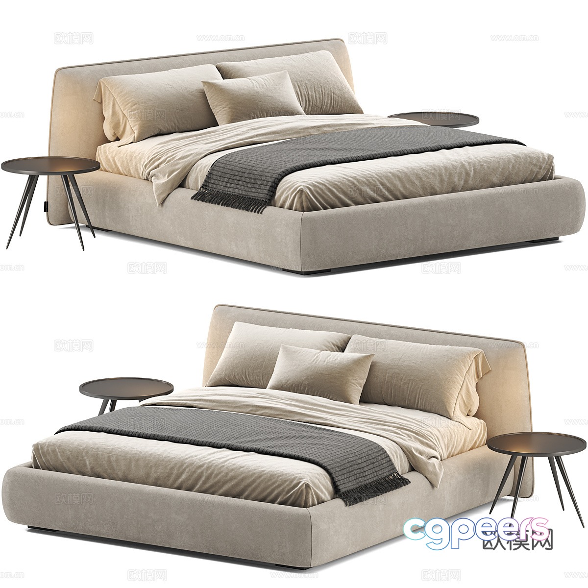 Modern Italian fabric double bed 3D model Modern Italian fabric double bed 3D model