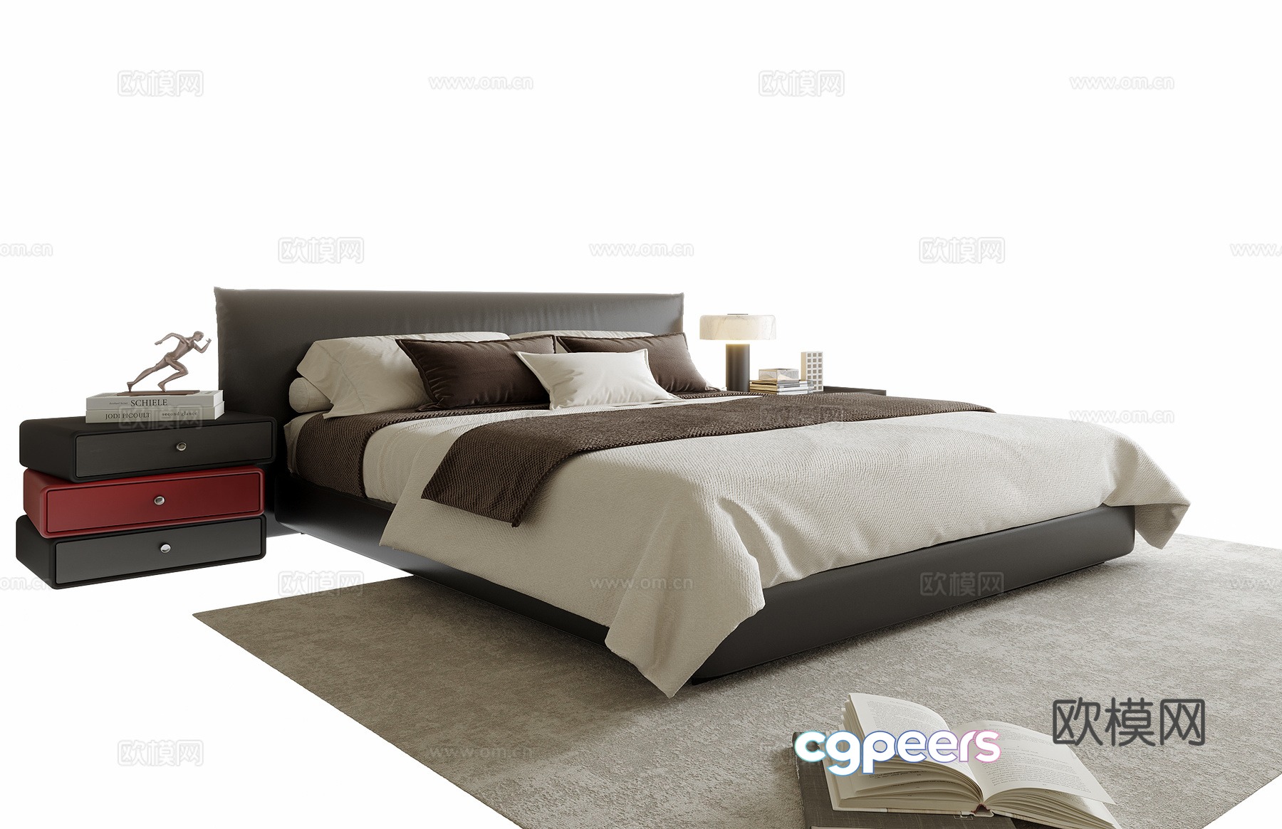 Modern double bed bedside table bedding 3d model Modern double bed bedside table bedding 3d model