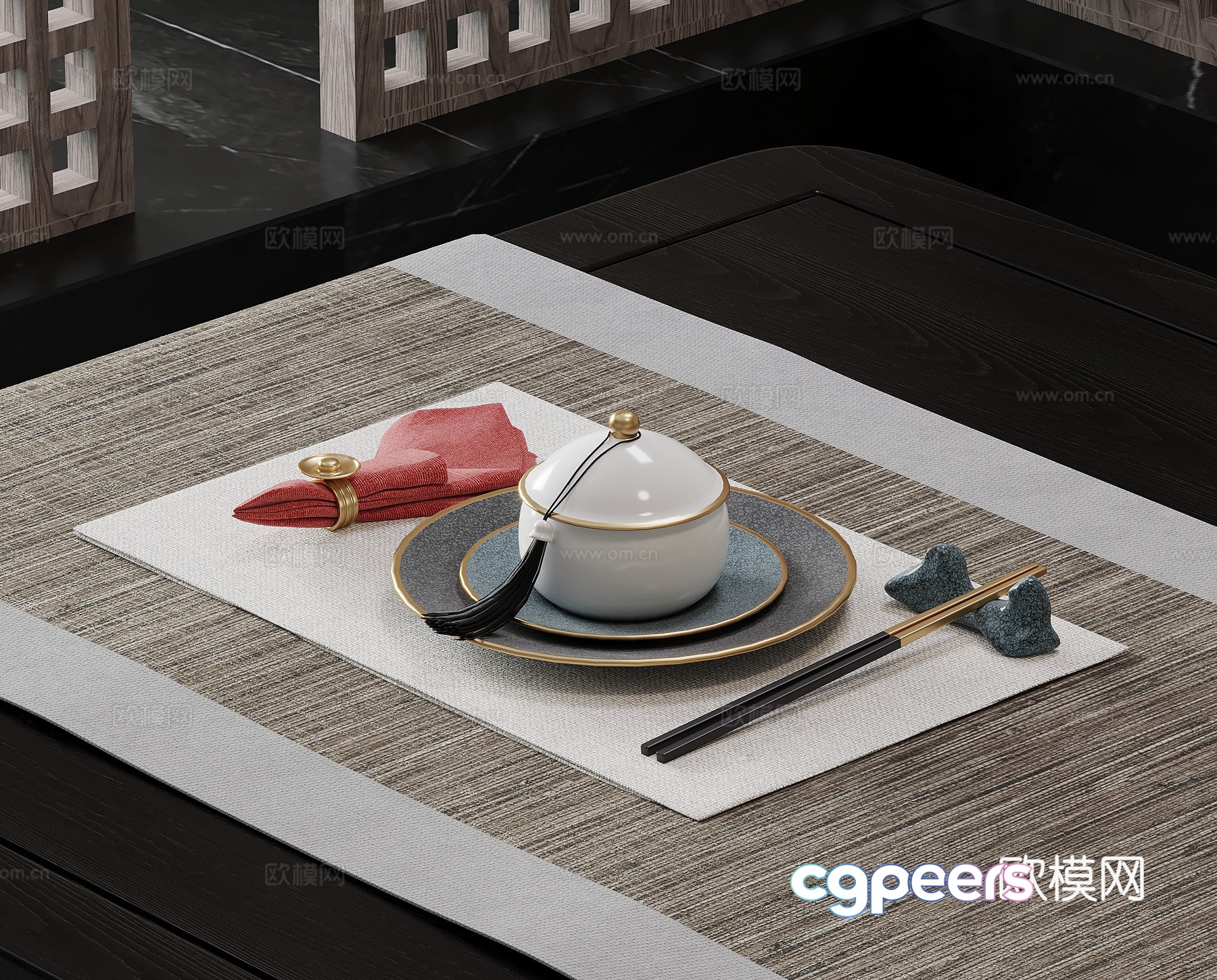 New Chinese tableware chopsticks 3D model New Chinese tableware chopsticks 3D model