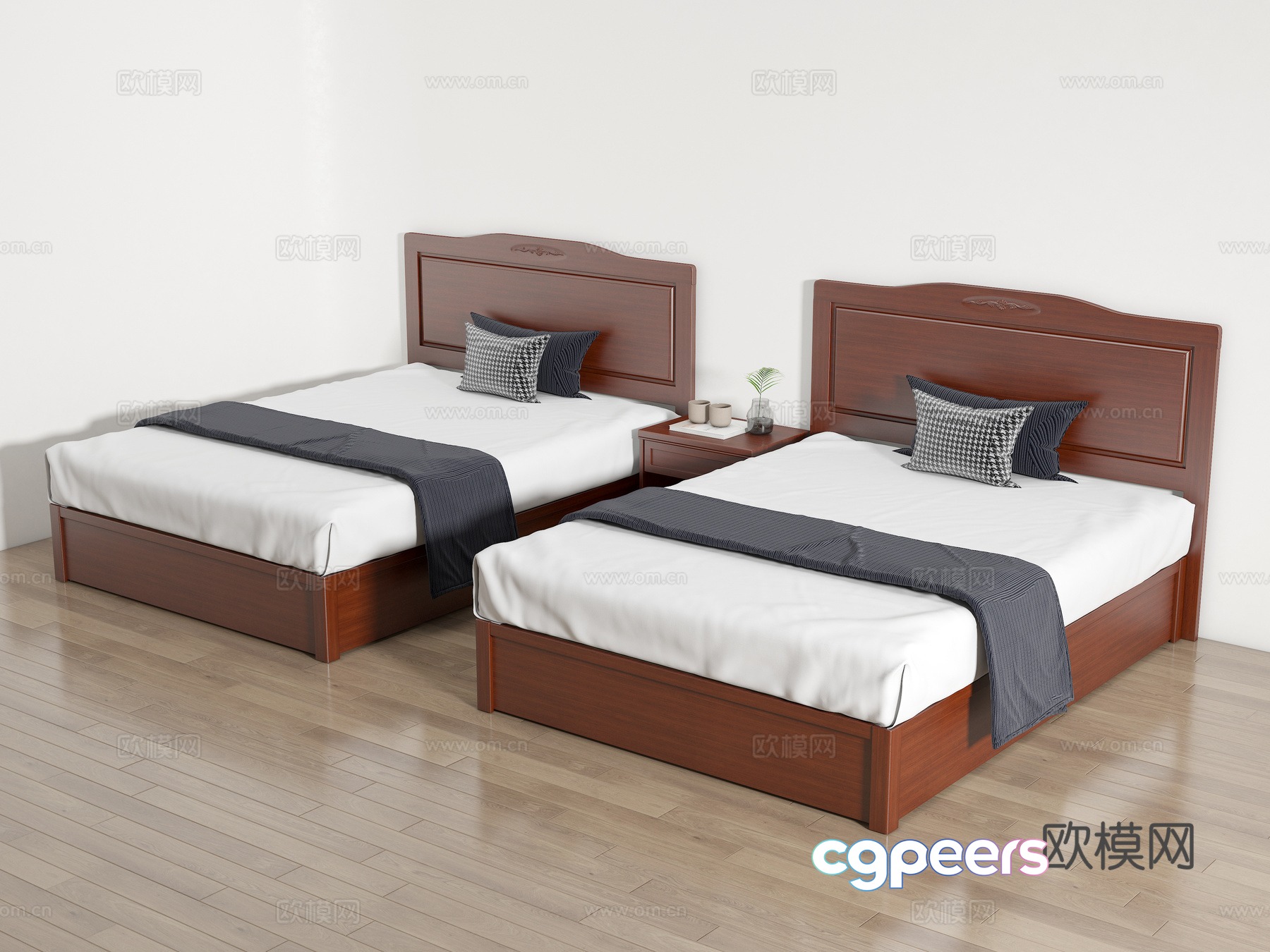 Modern solid wood single bed Hotel bed Simmons single bed Bedside table 3D model Modern solid wood single bed Hotel bed Simmons single bed Bedside table 3D model