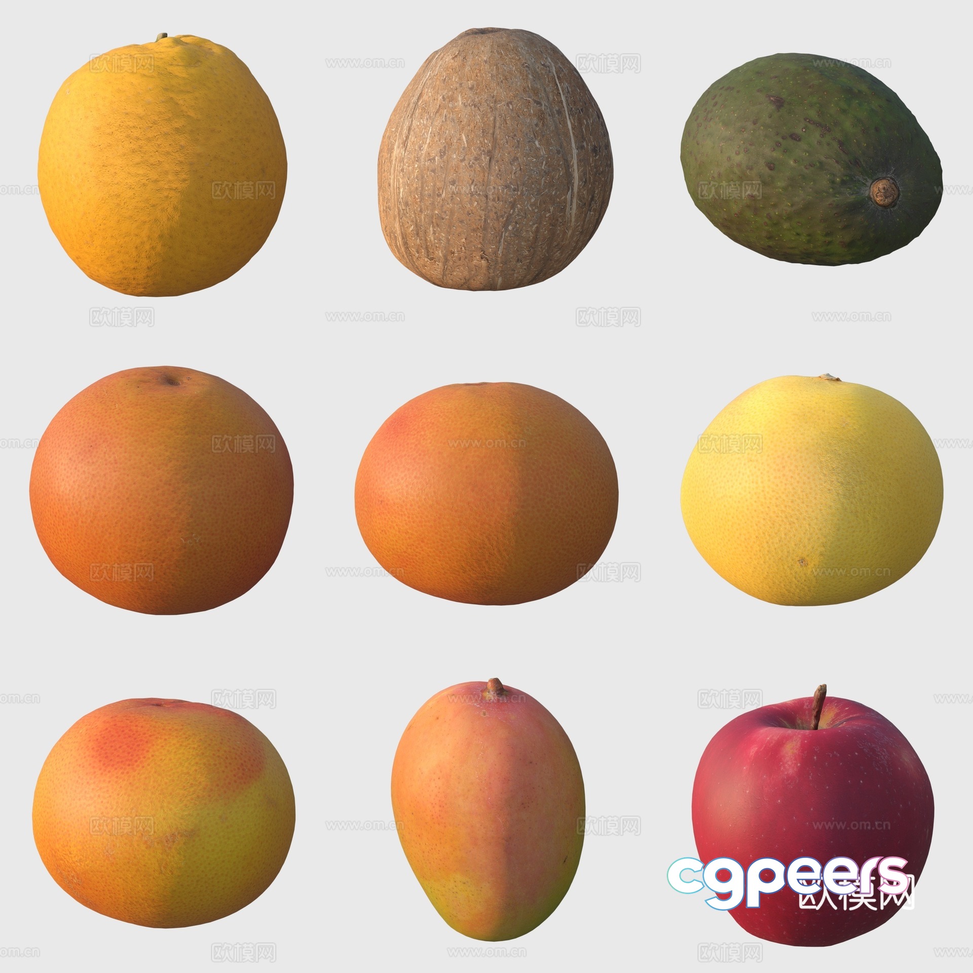Fruit orange mango avocado apple 3d model Fruit orange mango avocado apple 3d model