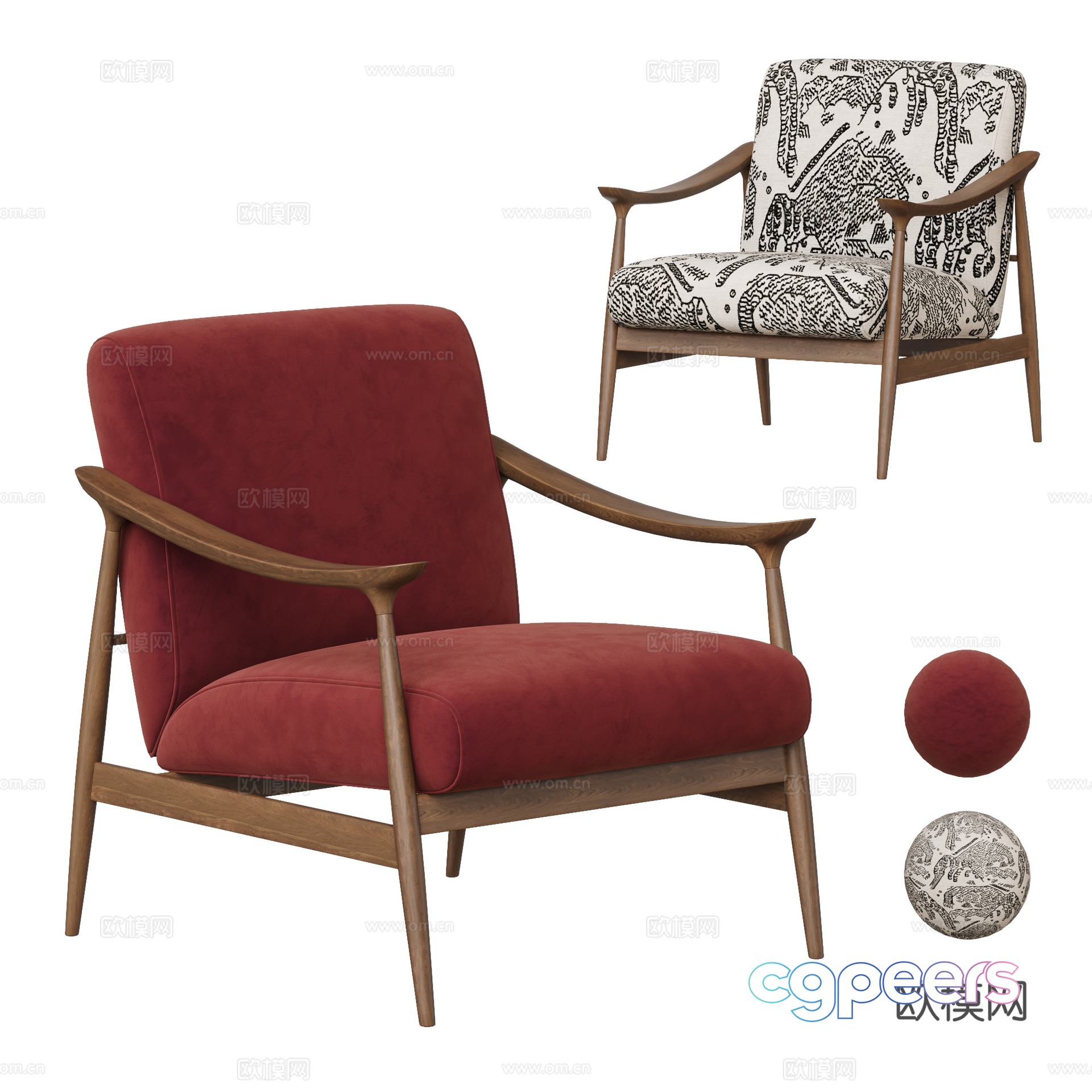 Medium style leisure chair sofa chair fabric leisure chair armchair wooden chair red leisure chair 3d model Medium style leisure chair sofa chair fabric leisure chair armchair wooden chair red leisure chair 3d model