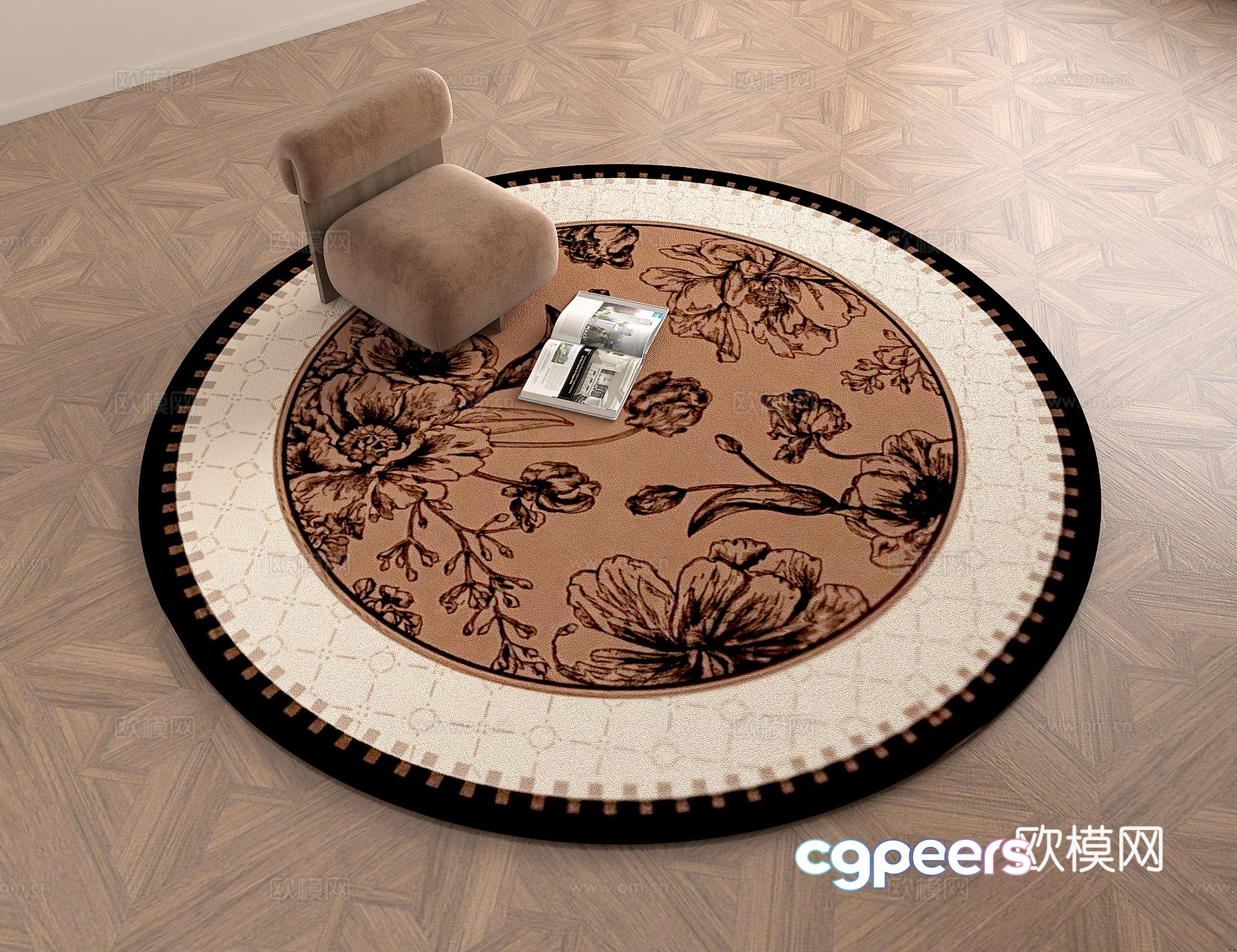 Medium vintage retro maillard color plant pattern round carpet 3d model Medium vintage retro maillard color plant pattern round carpet 3d model