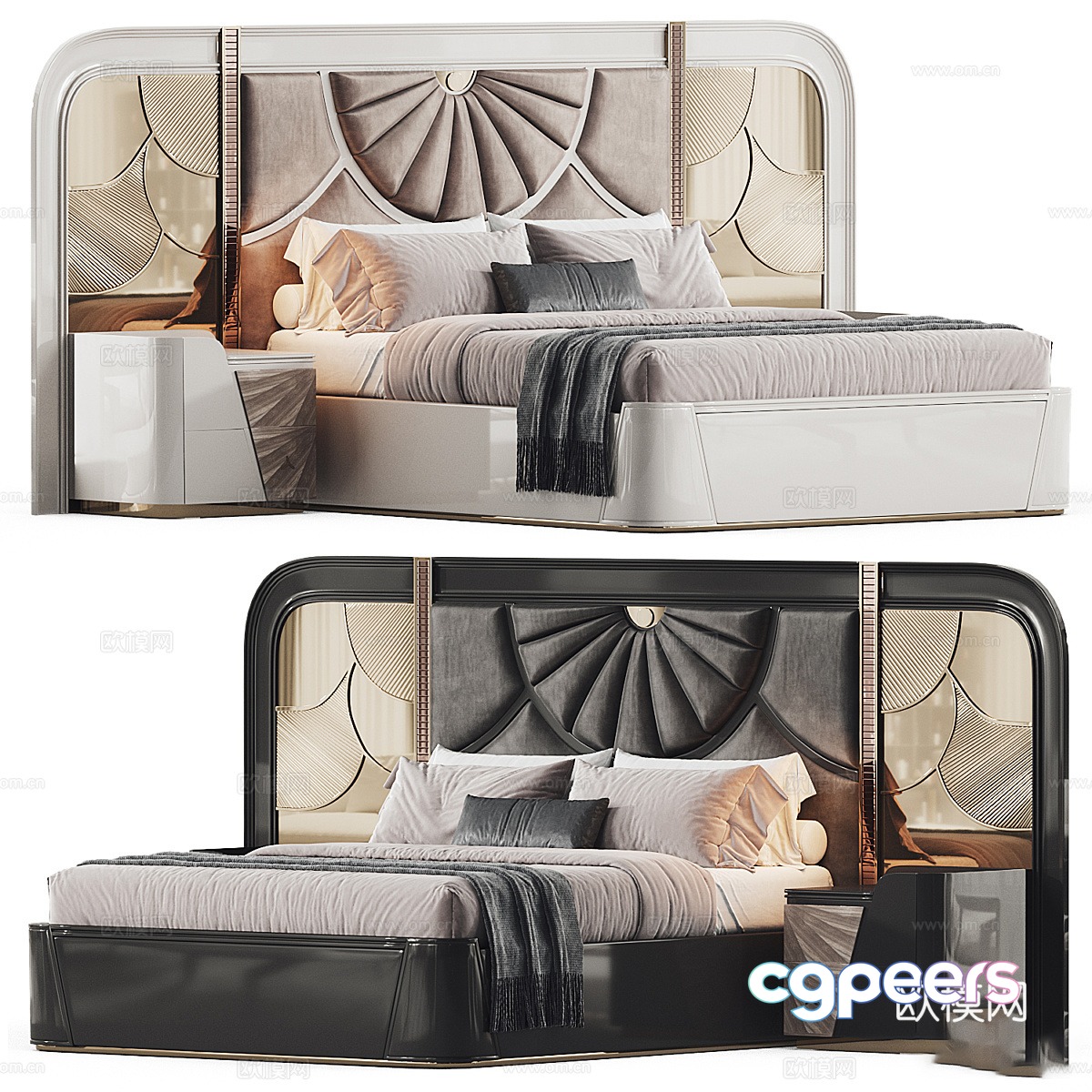 Modern light luxury fabric double bed 3D model Modern light luxury fabric double bed 3D model