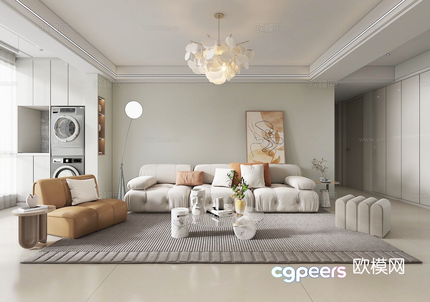 Creamy living room 3d model Creamy living room 3d model