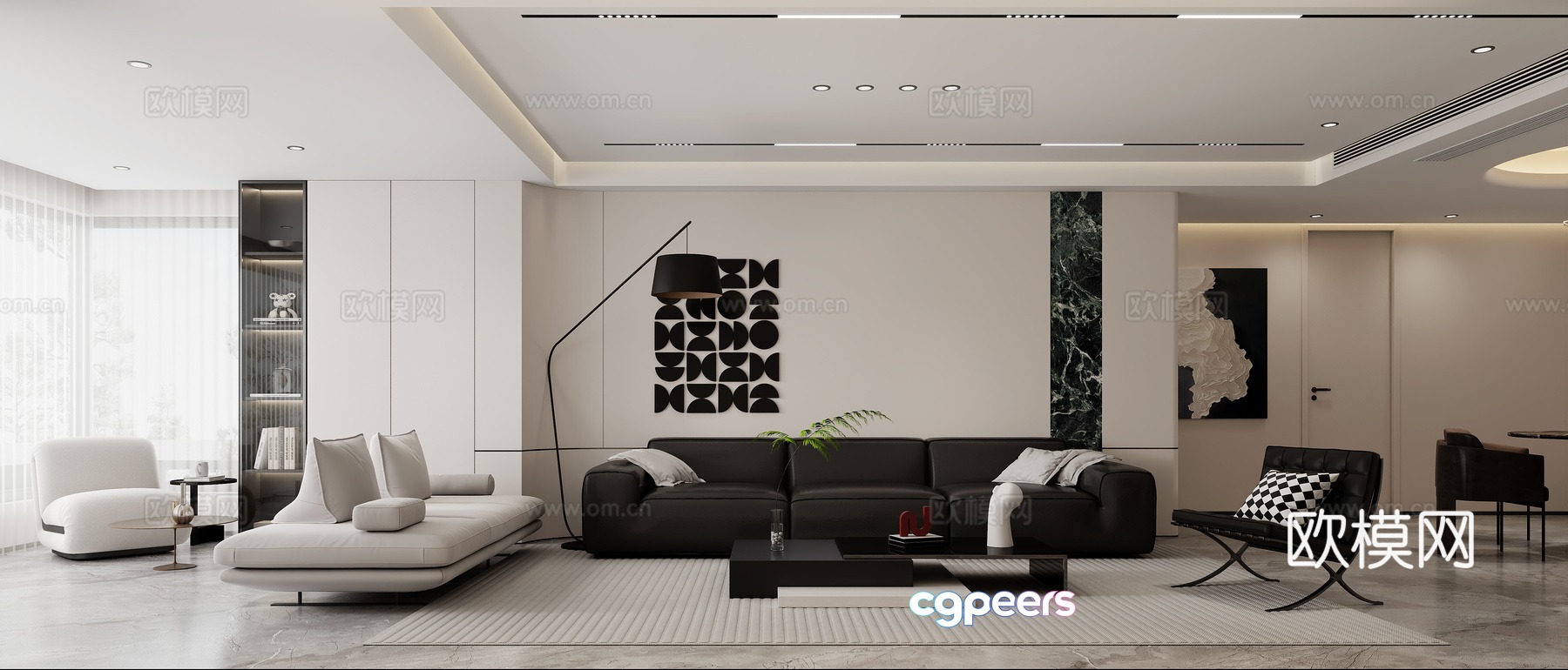 Modern living and dining room 3d model Modern living and dining room 3d model