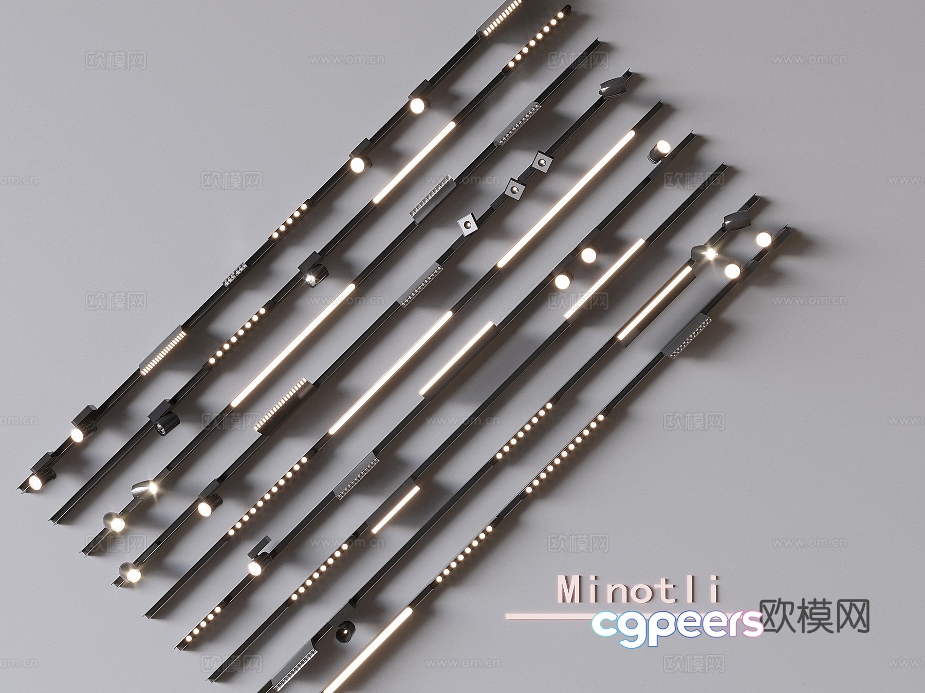 Magnetic track light linear lamp surface-mounted downlight spotlight combination 3D model Magnetic track light linear lamp surface-mounted downlight spotlight combination 3D model
