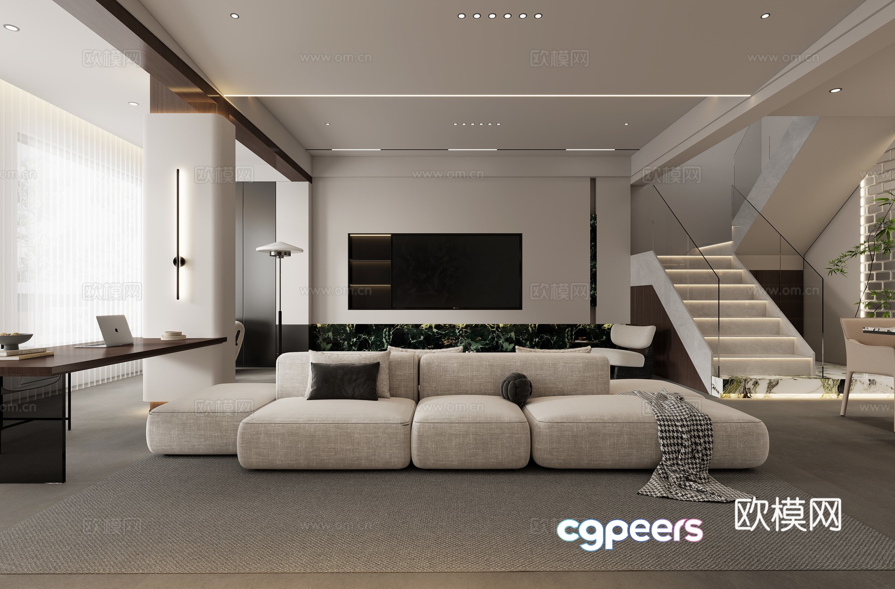 Modern living and dining room 3d model Modern living and dining room 3d model