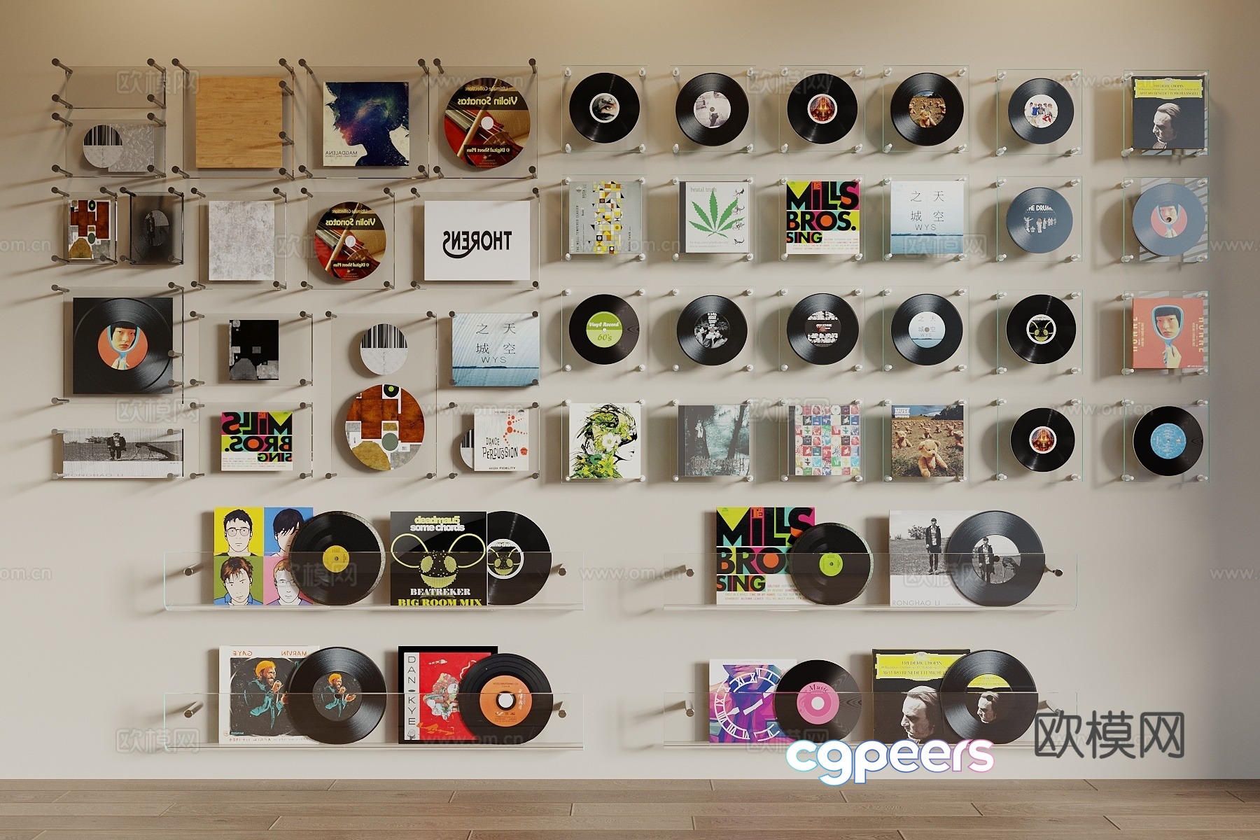 Modern record ornament combination Record ornament Vinyl record CD disc disc wall decoration 3d model Modern record ornament combination Record ornament Vinyl record CD disc disc wall decoration 3d model