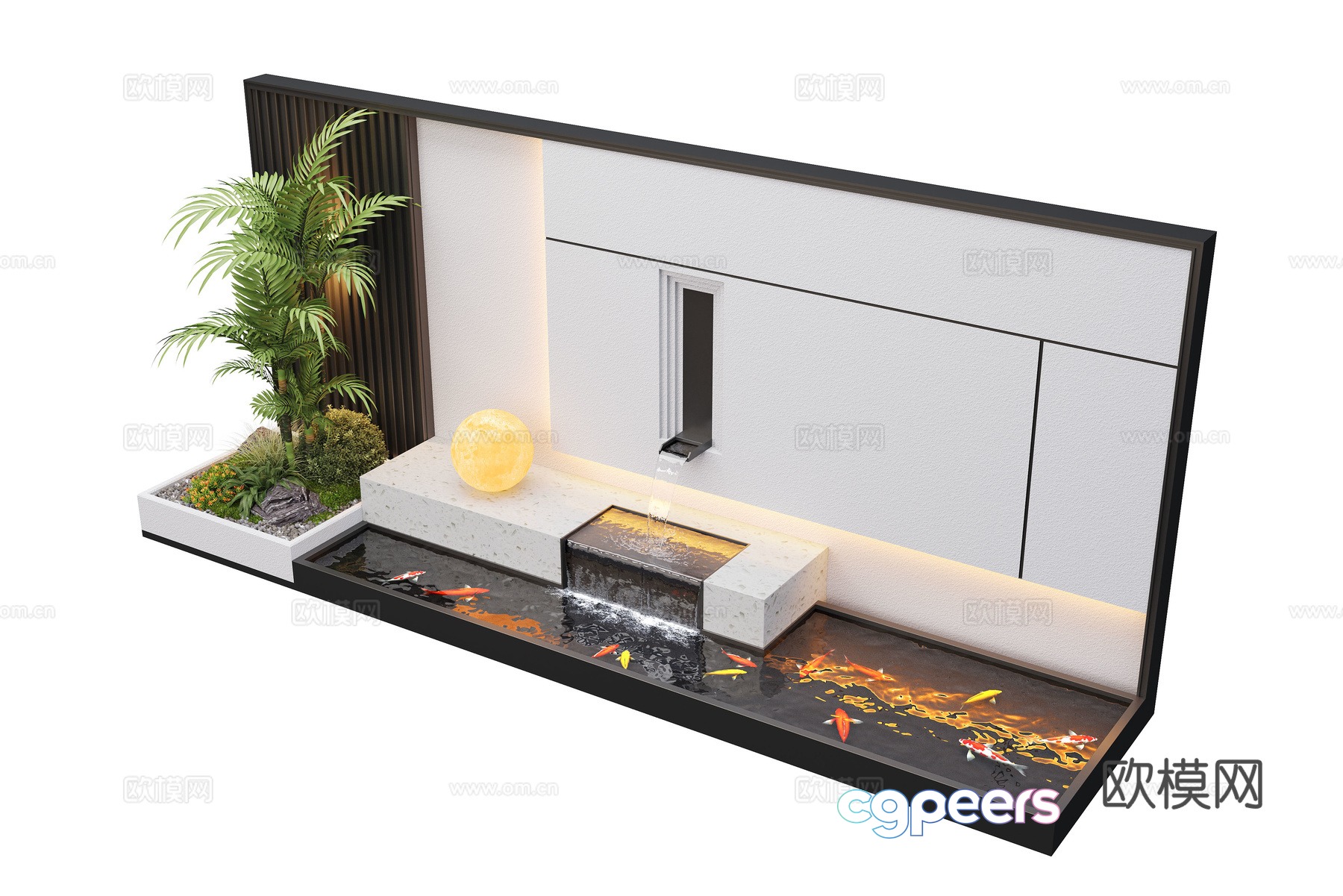 Modern courtyard waterscape waterscape wall stacked water landscape plants fish pond 3d model Modern courtyard waterscape waterscape wall stacked water landscape plants fish pond 3d model