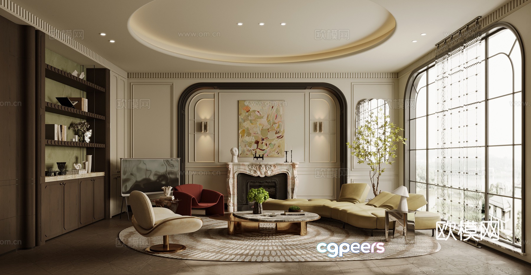 French living room sofa coffee table combination single sofa curved sofa side table 3D model French living room sofa coffee table combination single sofa curved sofa side table 3D model