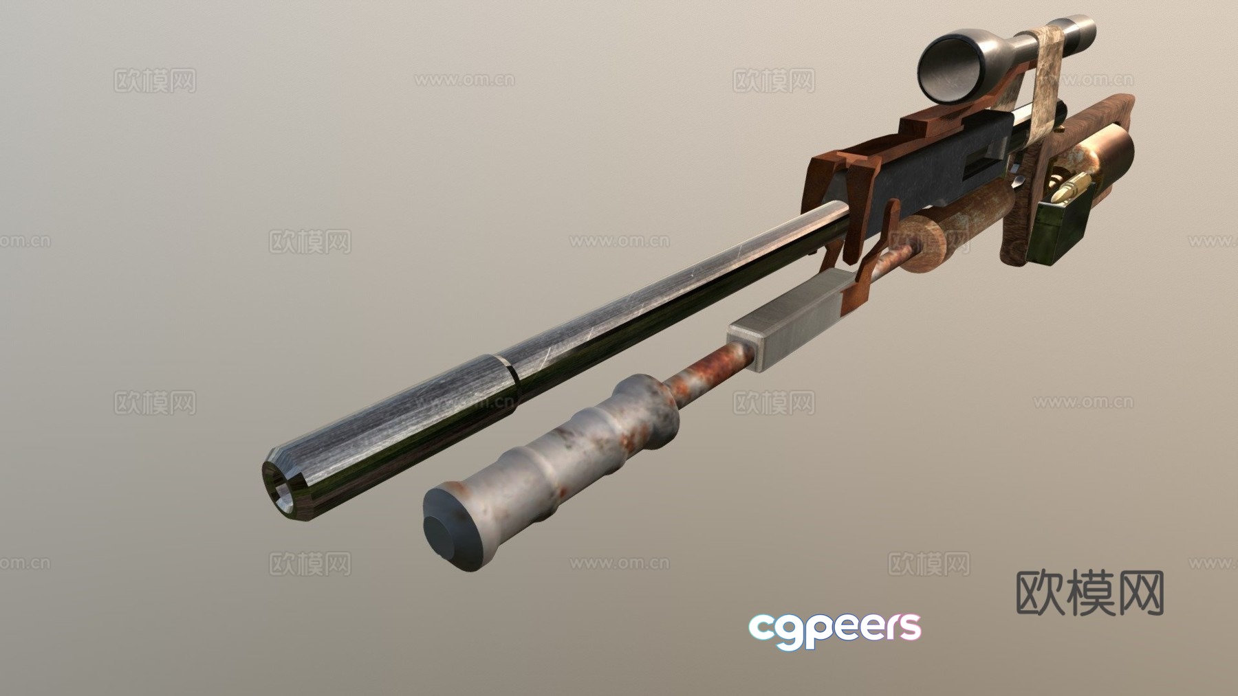 Post-apocalyptic sniper rifle (animated) 3d model Post-apocalyptic sniper rifle (animated) 3d model