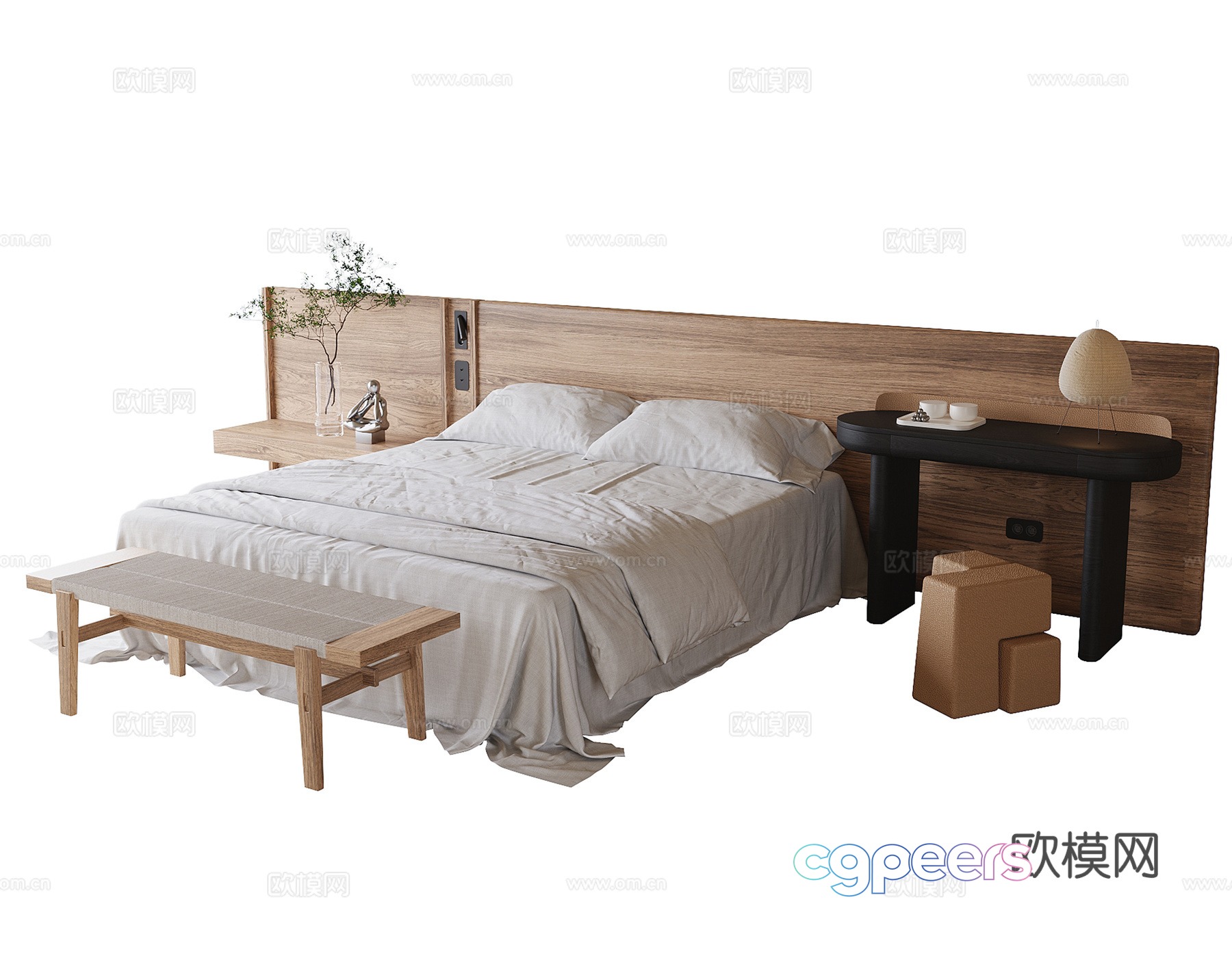 Modern double bed bed tail stool dressing table 3d model Modern double bed bed tail stool dressing table 3d model
