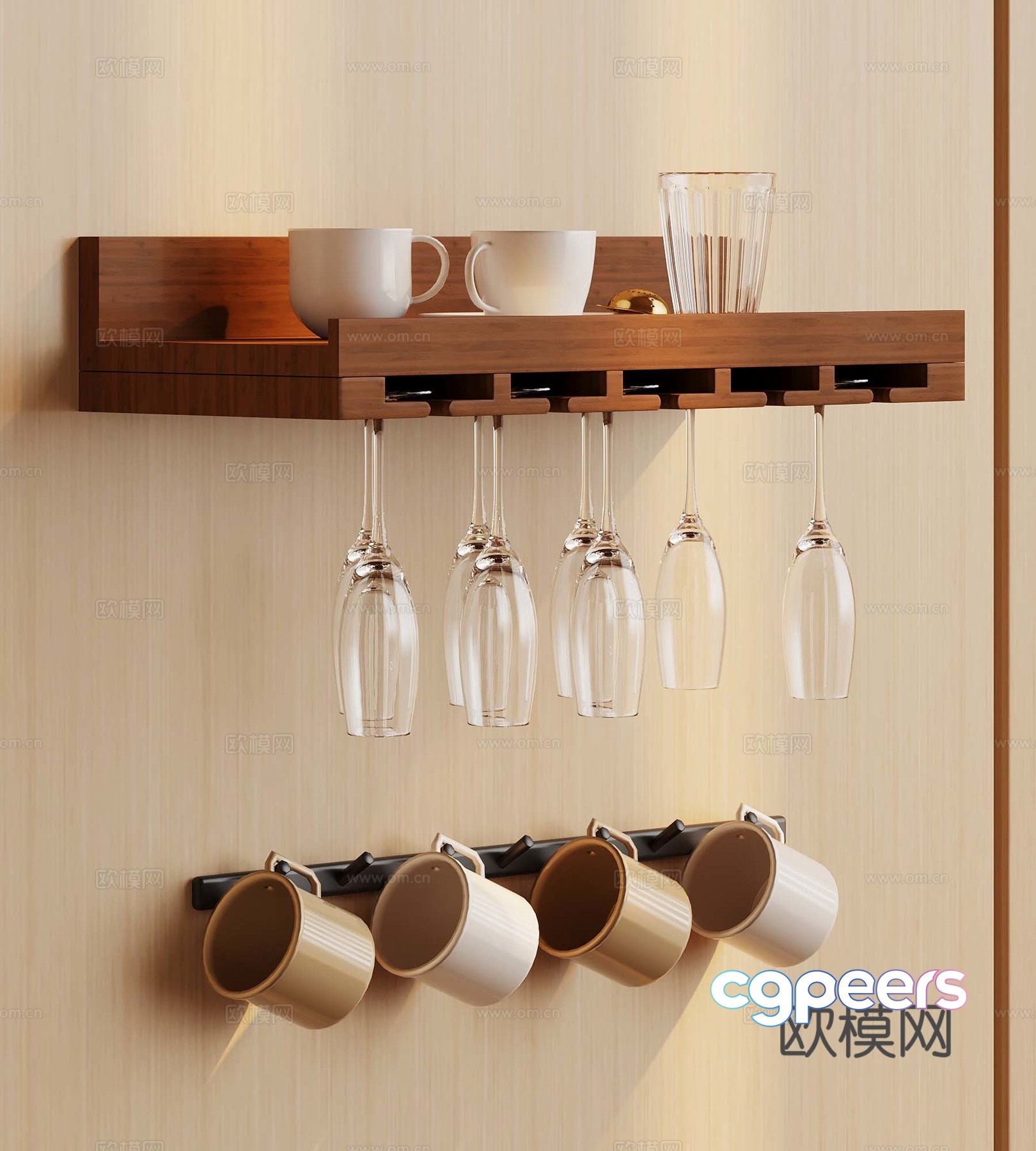 Modern hanging cup holder wooden hanging cup holder 3D model Modern hanging cup holder wooden hanging cup holder 3D model