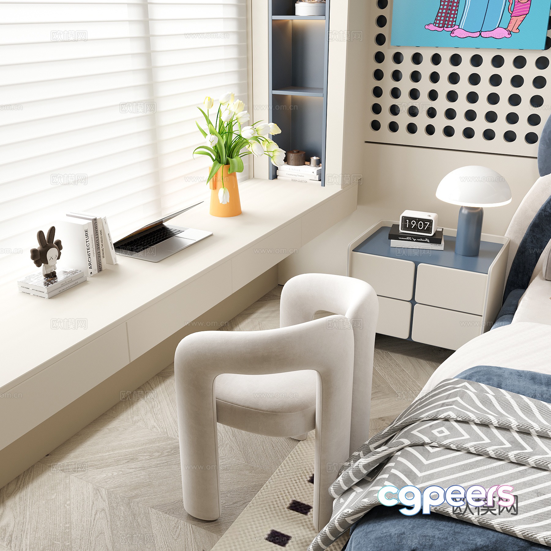 Modern bedroom desk and chair children’s desk and chair 3d model Modern bedroom desk and chair children’s desk and chair 3d model