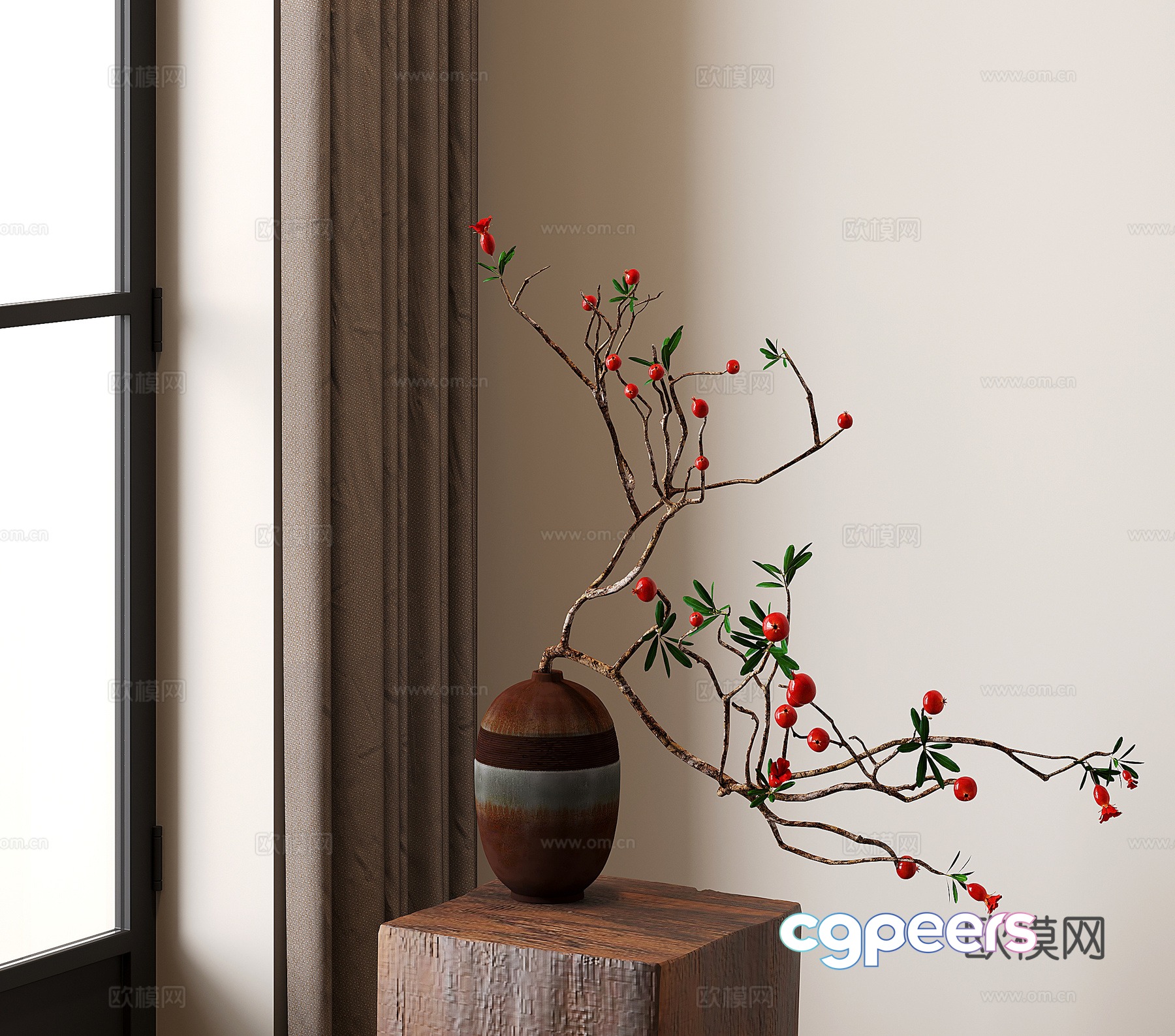 Mediterranean vase flower art stems and branches pomegranate dried fruit 3D model Mediterranean vase flower art stems and branches pomegranate dried fruit 3D model