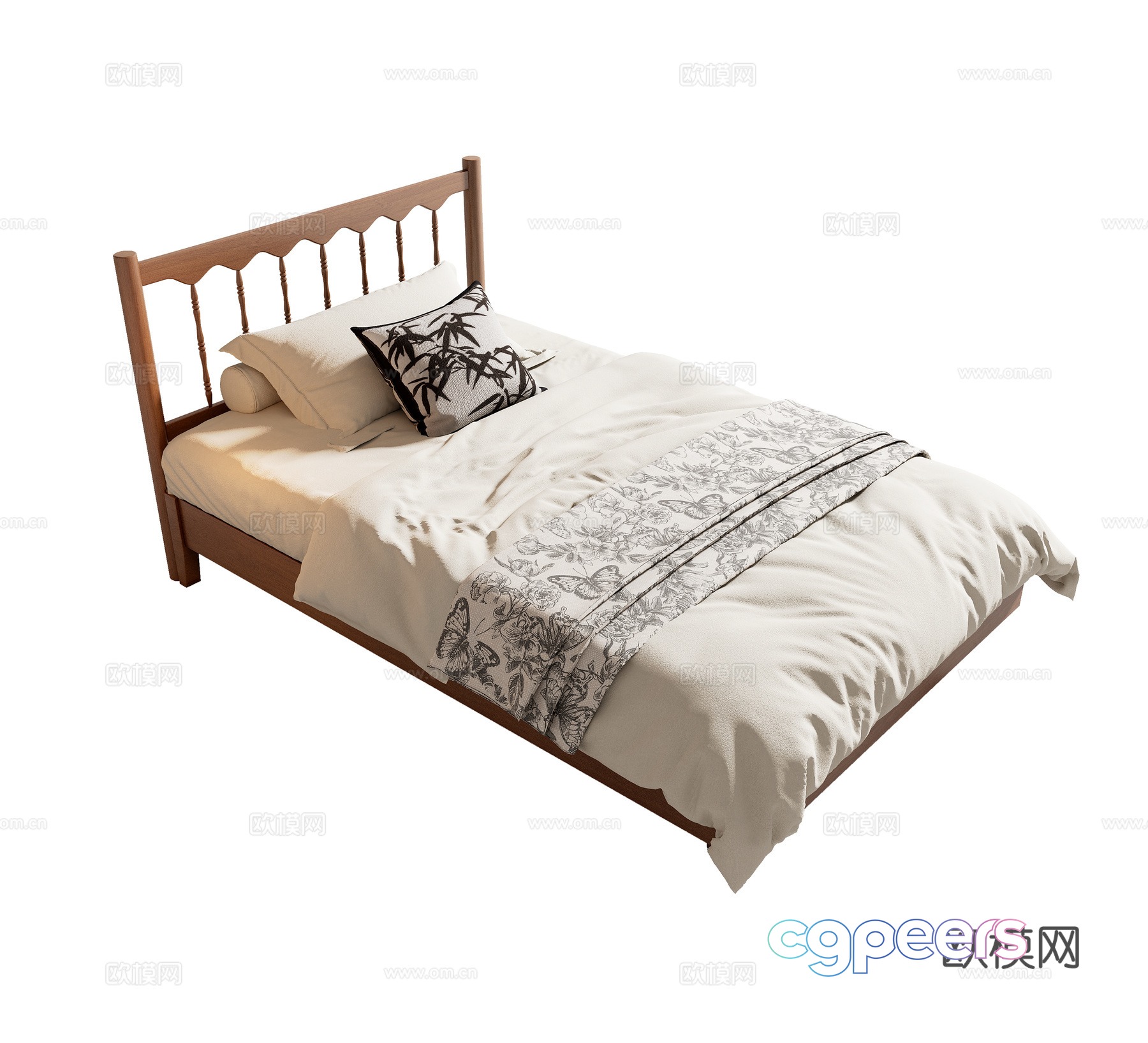 French medieval single bed 3D model French medieval single bed 3D model