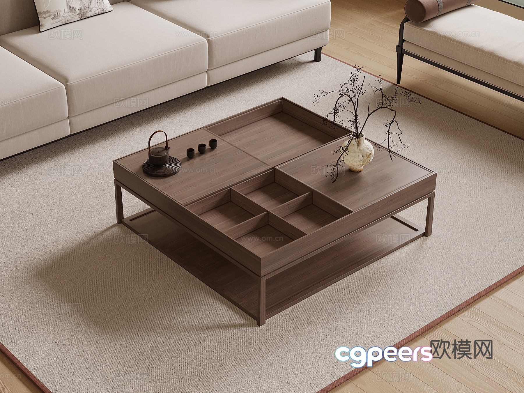 New Chinese style coffee table tea set vase ornament 3D model New Chinese style coffee table tea set vase ornament 3D model