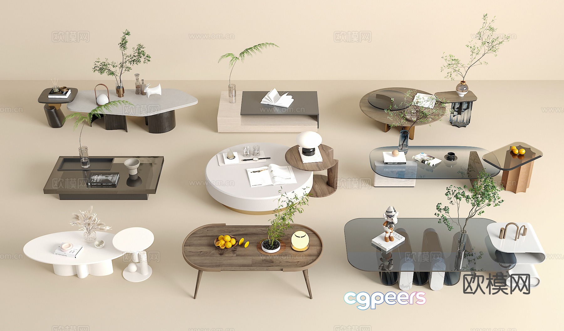 Coffee table combination green plants jewelry ornaments book 3d model Coffee table combination green plants jewelry ornaments book 3d model