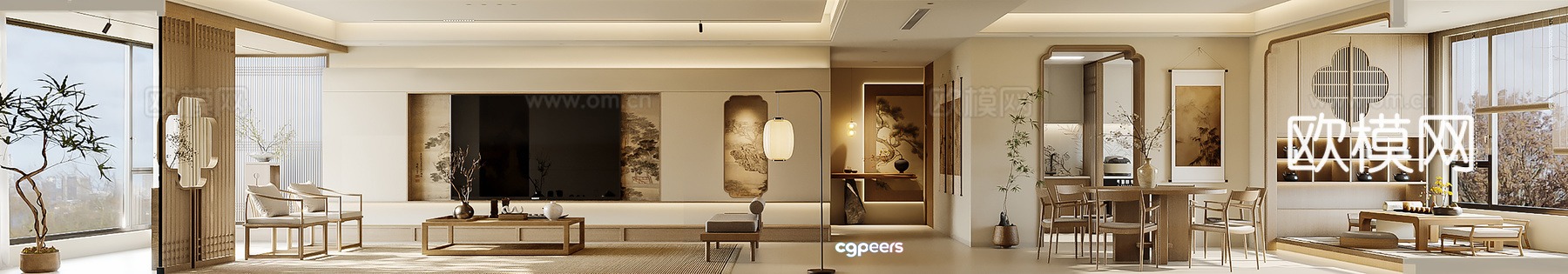 Song style living room TV background wall sofa coffee table combination 3D model Song style living room TV background wall sofa coffee table combination 3D model