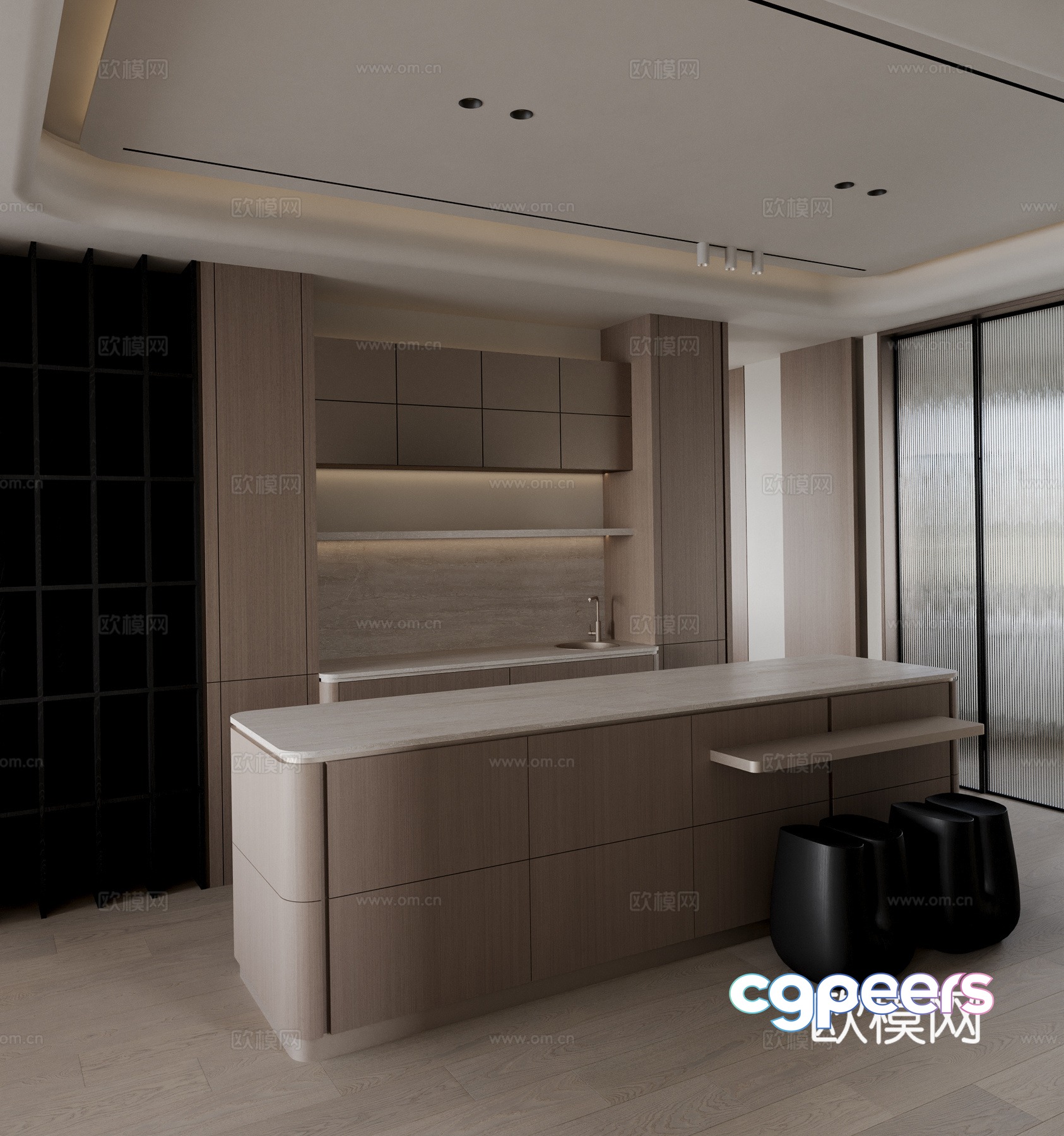 Modern log style kitchen 3d model Modern log style kitchen 3d model
