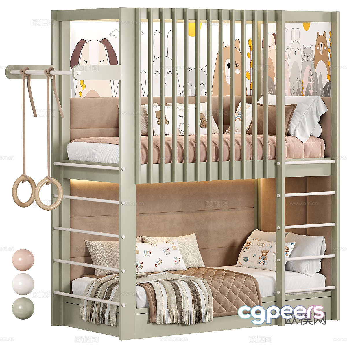 Modern Nordic log children on and off bed 3D model Modern Nordic log children on and off bed 3D model