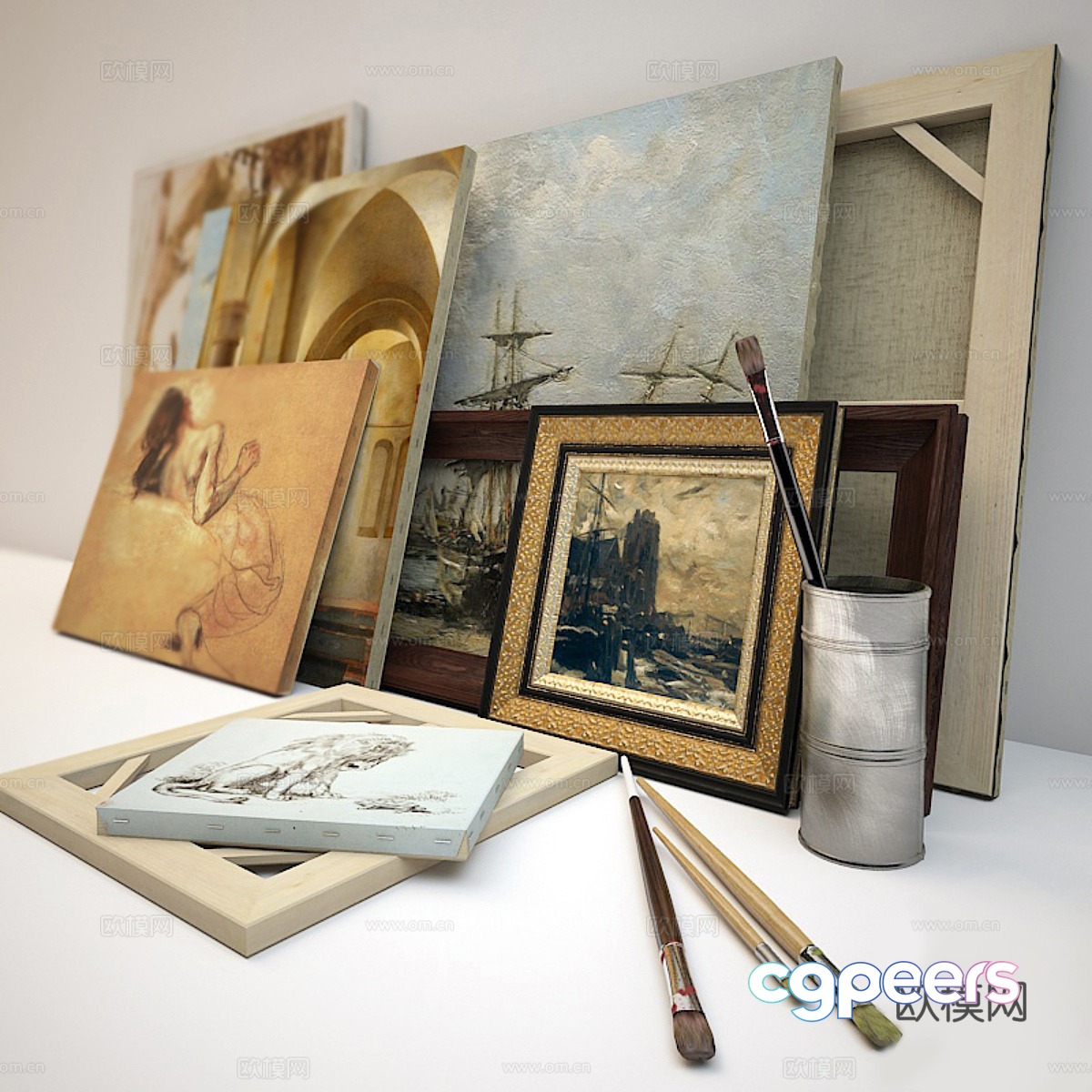 Modern painting combination brush painting tool 3d model Modern painting combination brush painting tool 3d model