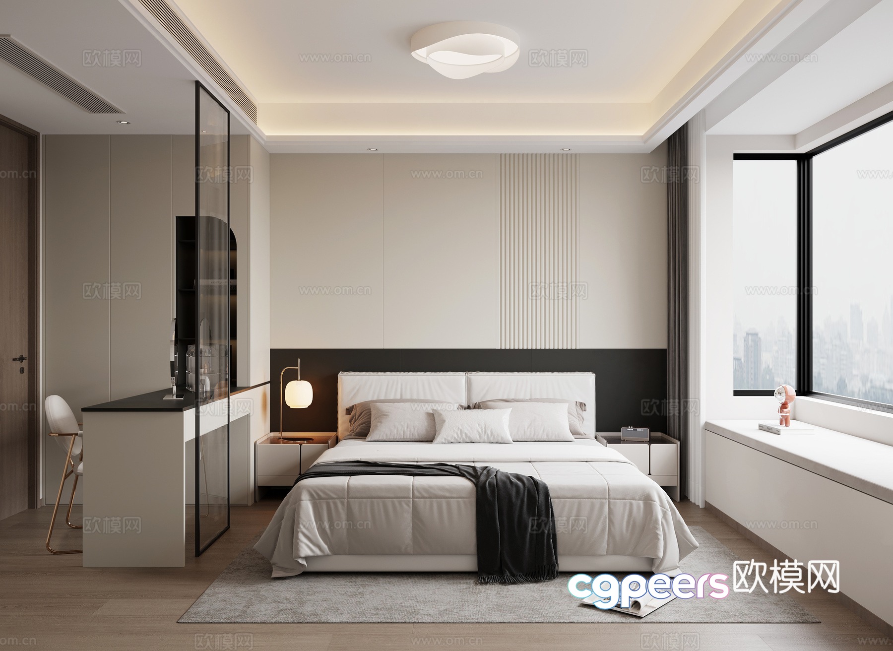 Modern black white and gray bedroom 3d model Modern black white and gray bedroom 3d model