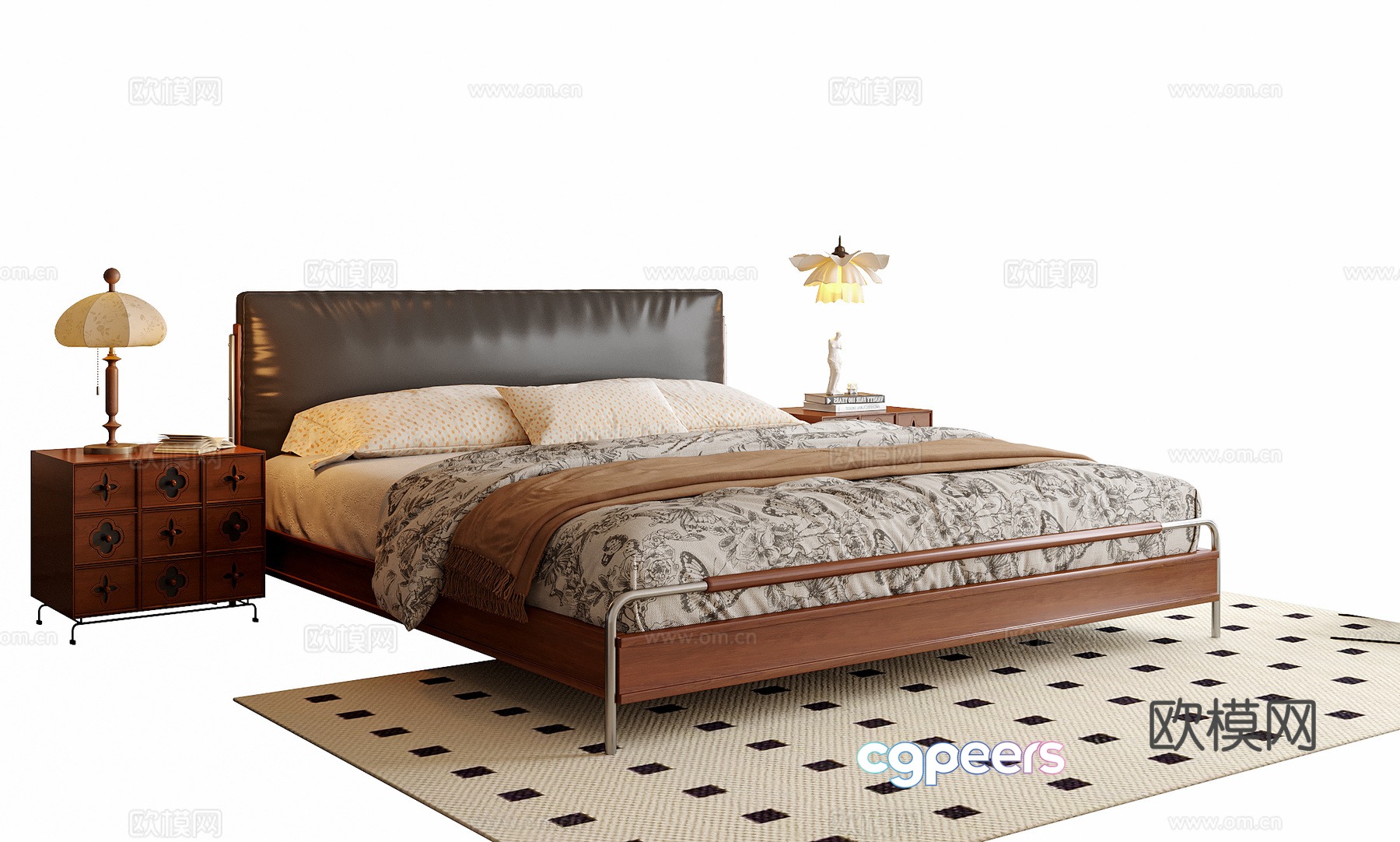 French double bed nightstand 3d model French double bed nightstand 3d model
