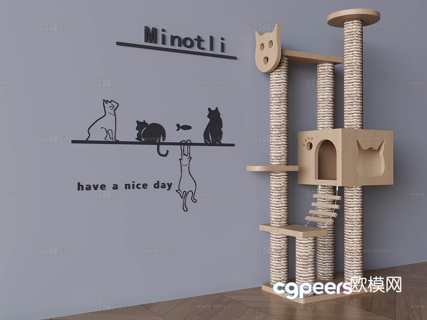 Solid wood cat climbing frame cat tree cat nest pet supplies equipment 3d model Solid wood cat climbing frame cat tree cat nest pet supplies equipment 3d model