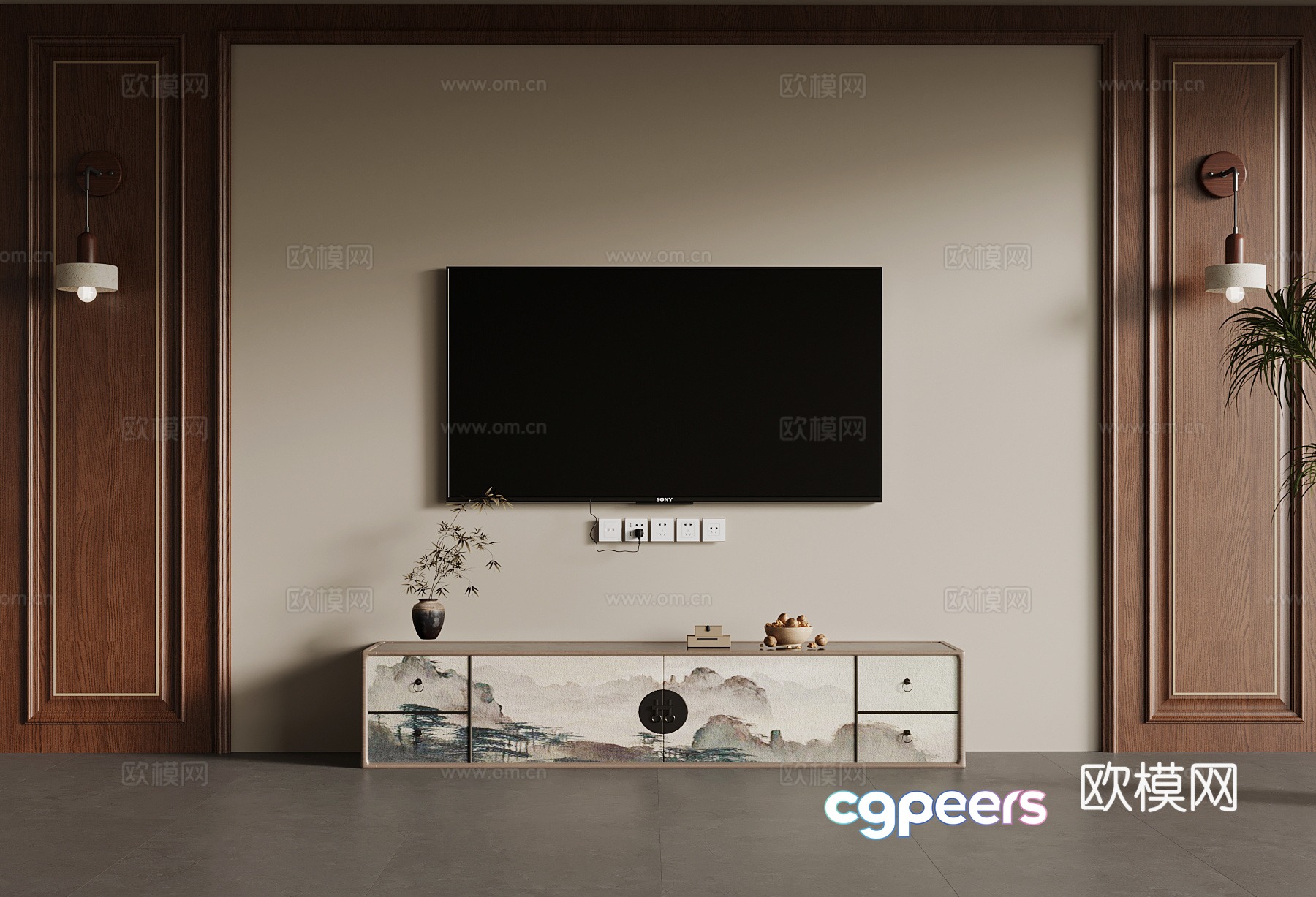 New Chinese TV cabinet TV ornament 3D model New Chinese TV cabinet TV ornament 3D model