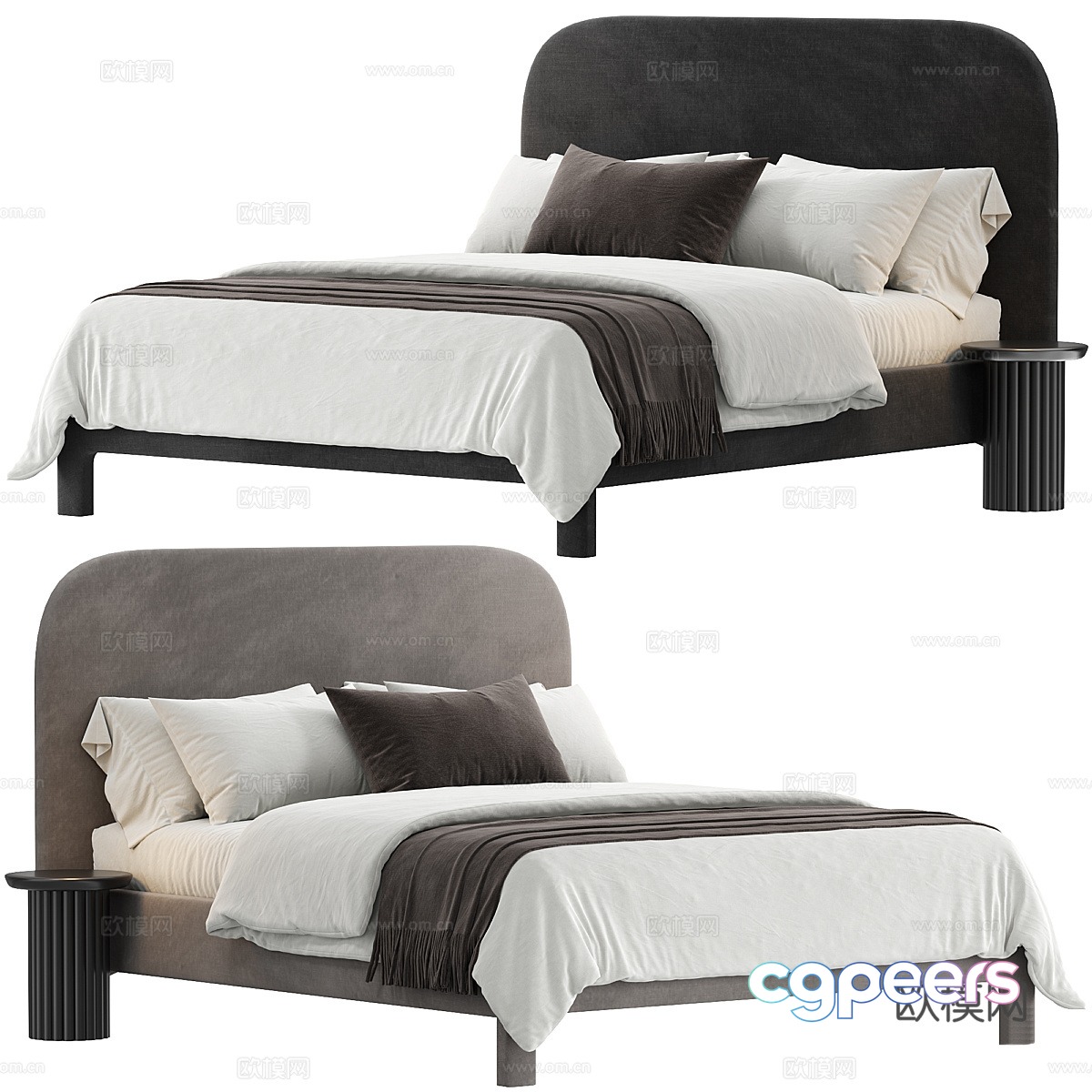 Modern cream style fabric double bed 3d model Modern cream style fabric double bed 3d model