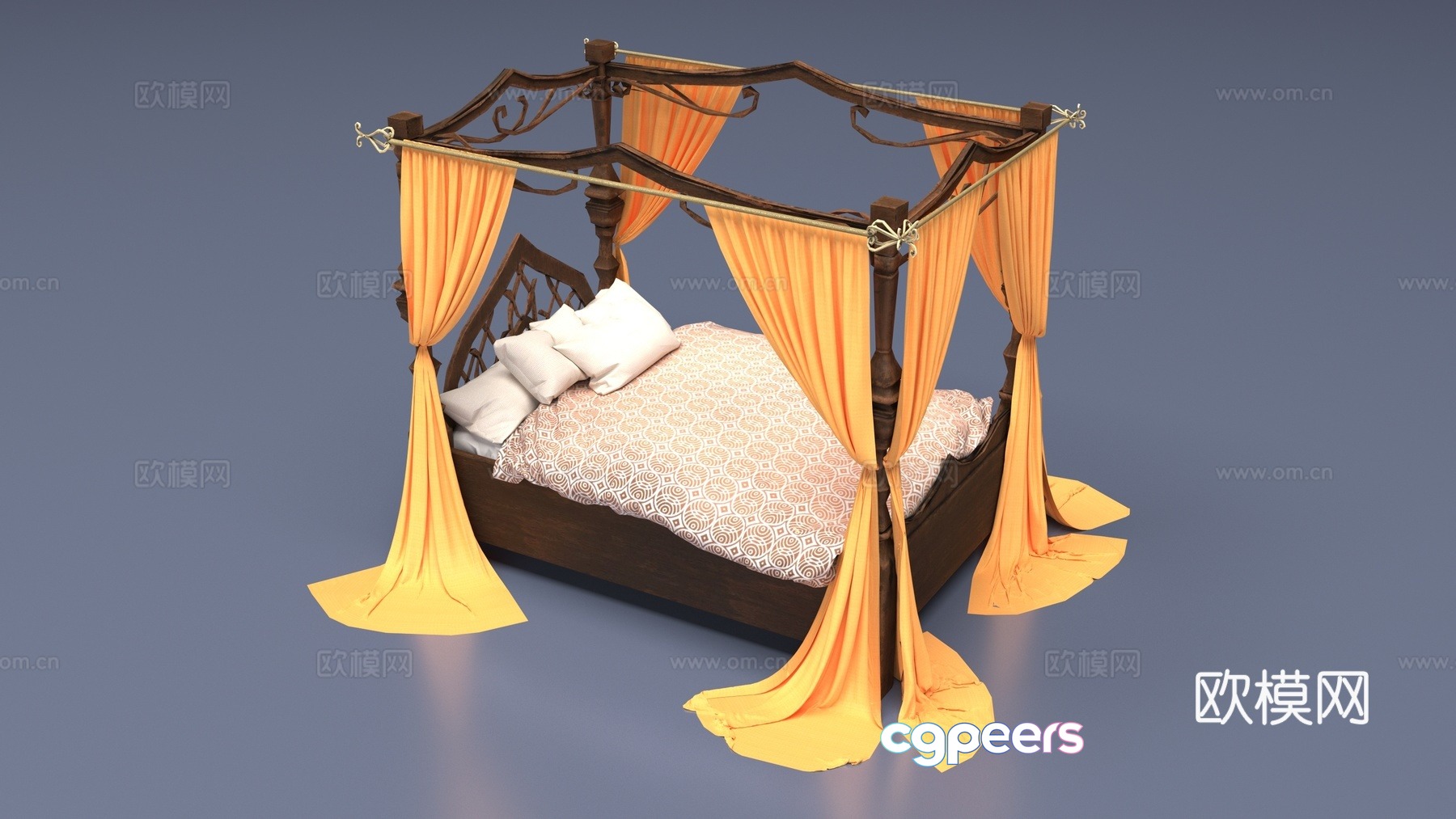 European double bed 3D model European double bed 3D model