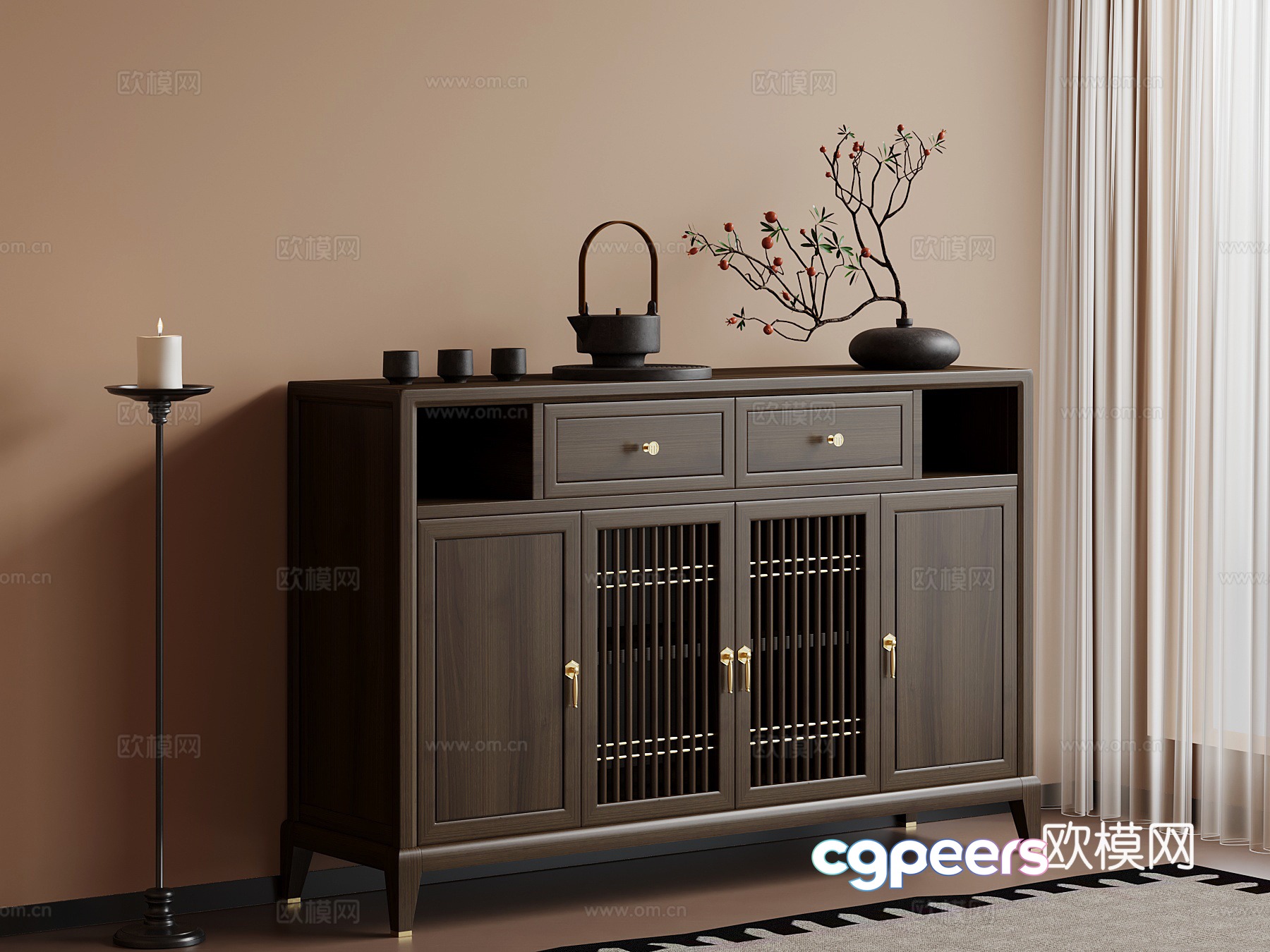 New Chinese sideboard tea set teapot vase ornament 3D model New Chinese sideboard tea set teapot vase ornament 3D model
