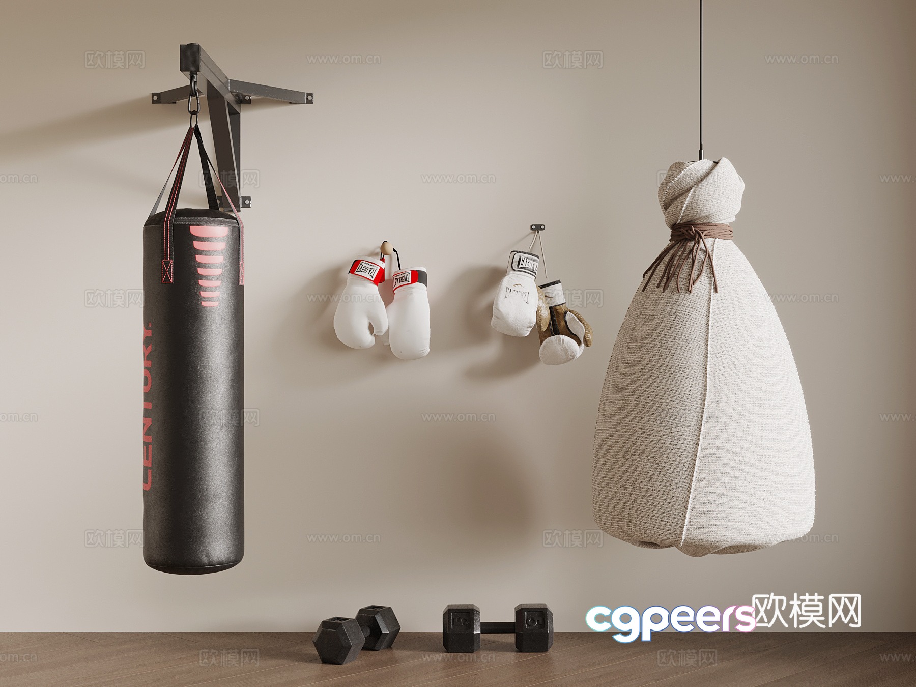 Modern sports equipment sandbags, gloves, dumbbells 3d model Modern sports equipment sandbags, gloves, dumbbells 3d model
