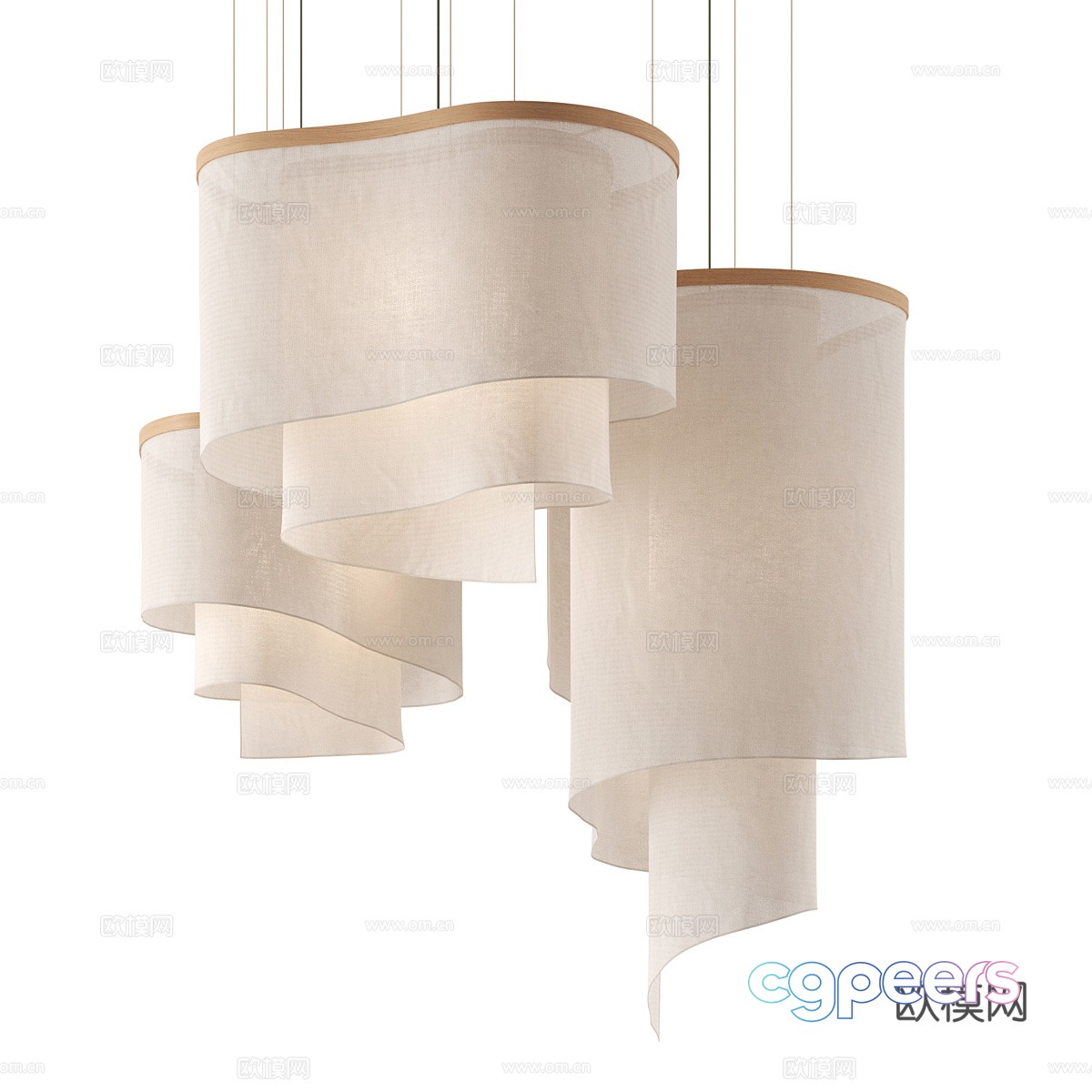 New Chinese style light luxury fabric chandeliers 3D model New Chinese style light luxury fabric chandeliers 3D model