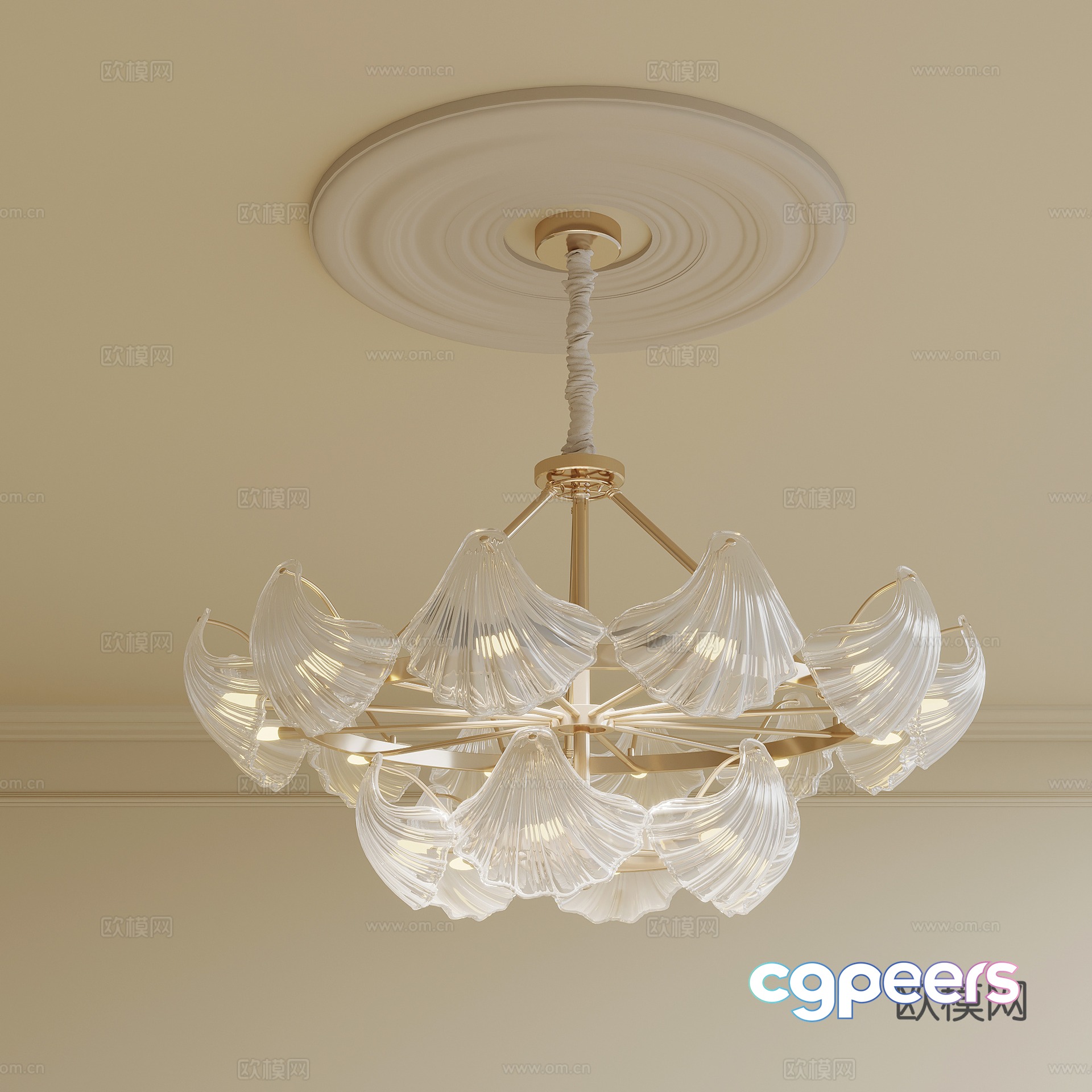French Creamy Chandelier Light Tray 3D Model French Creamy Chandelier Light Tray 3D Model