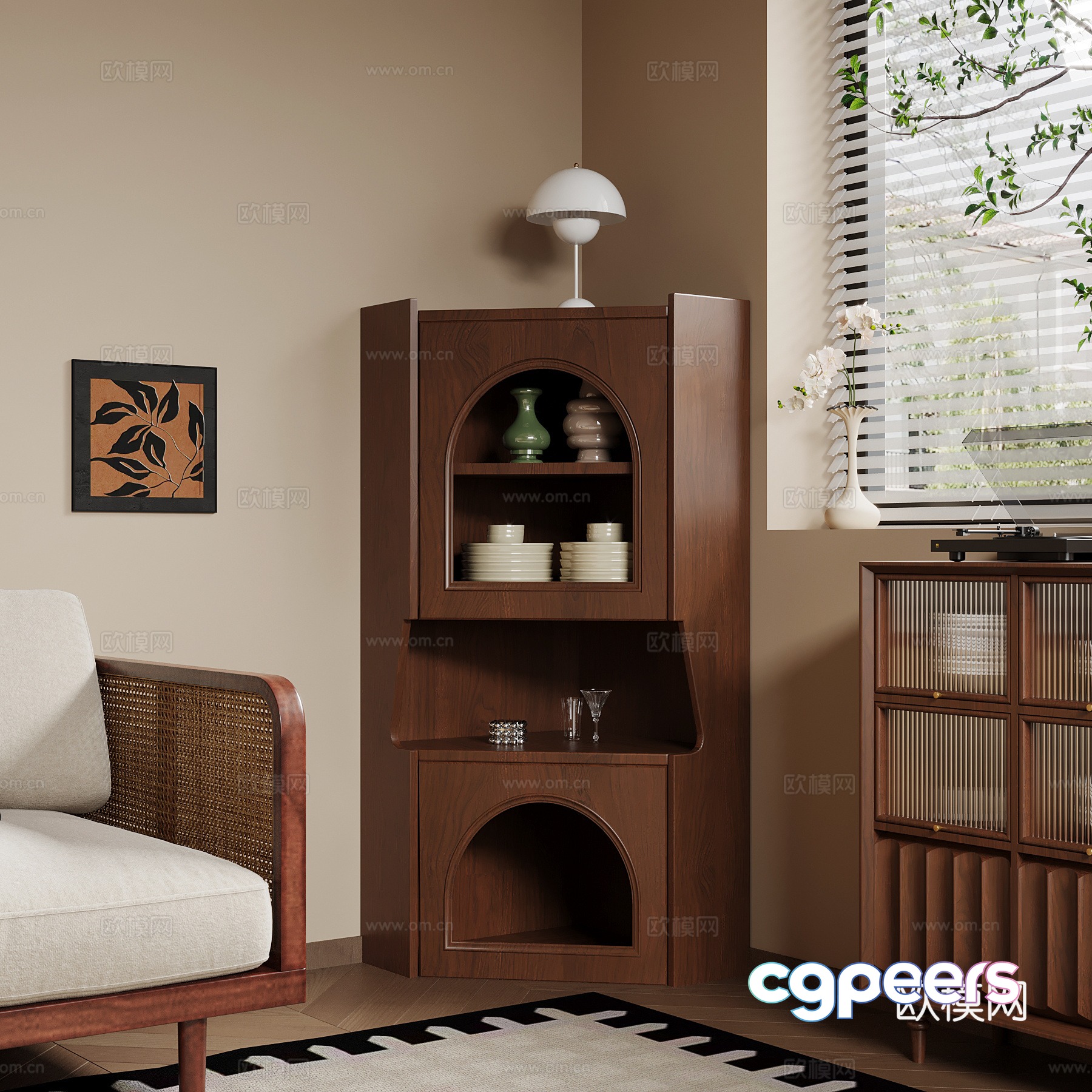 Middle-aged sideboard corner cabinet corner cabinet tableware 3D model Middle-aged sideboard corner cabinet corner cabinet tableware 3D model