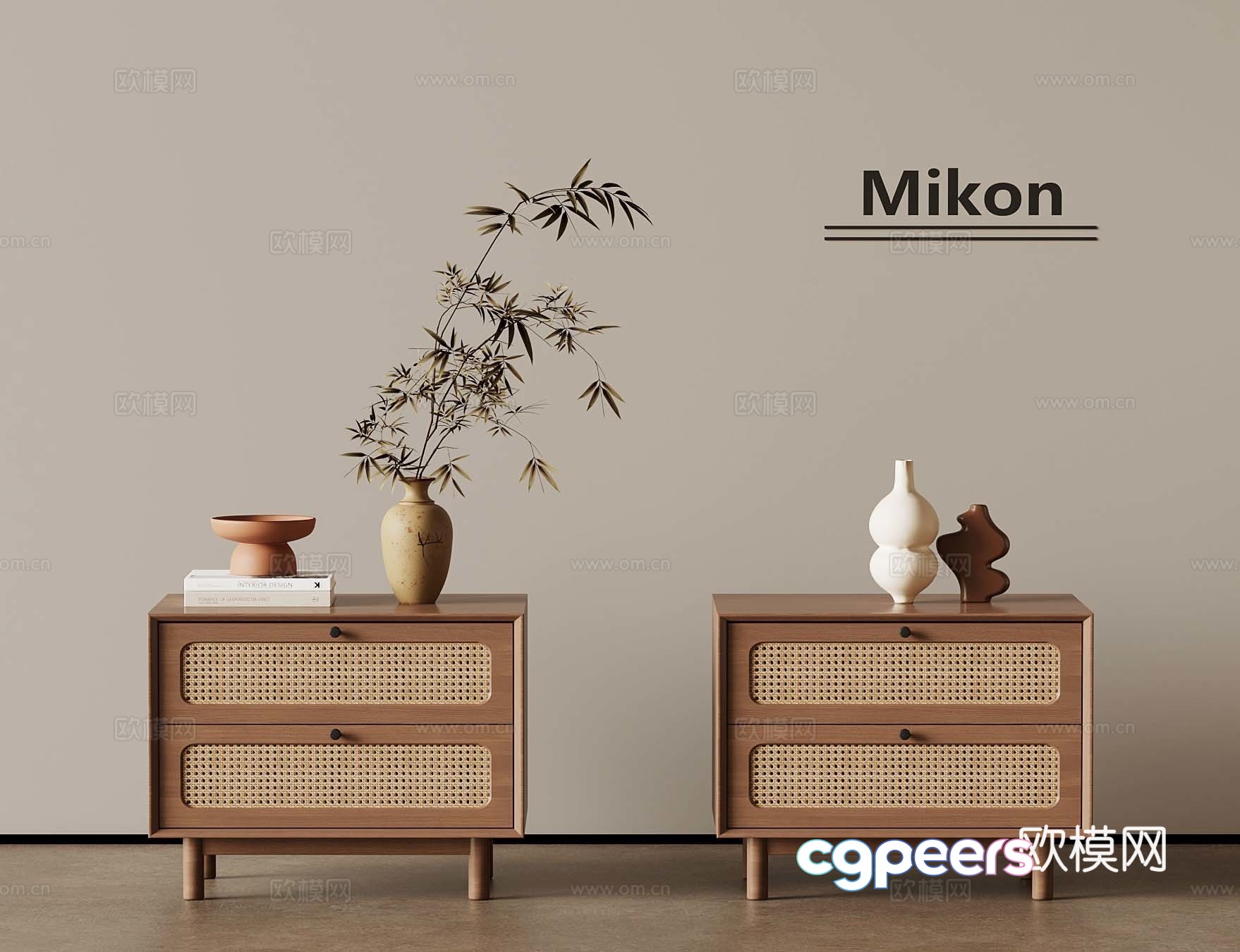 Middle-aged bedside table Rattan bedside table 3D model Middle-aged bedside table Rattan bedside table 3D model