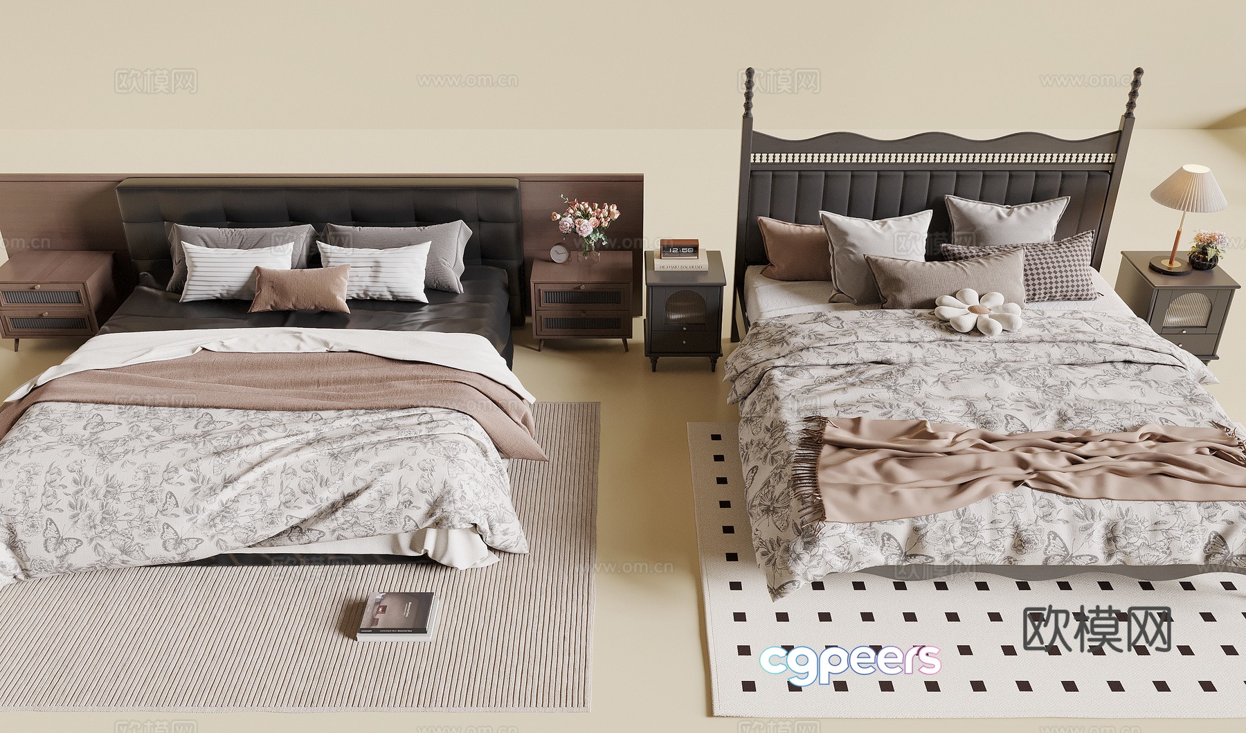 French double bed 3d model French double bed 3d model