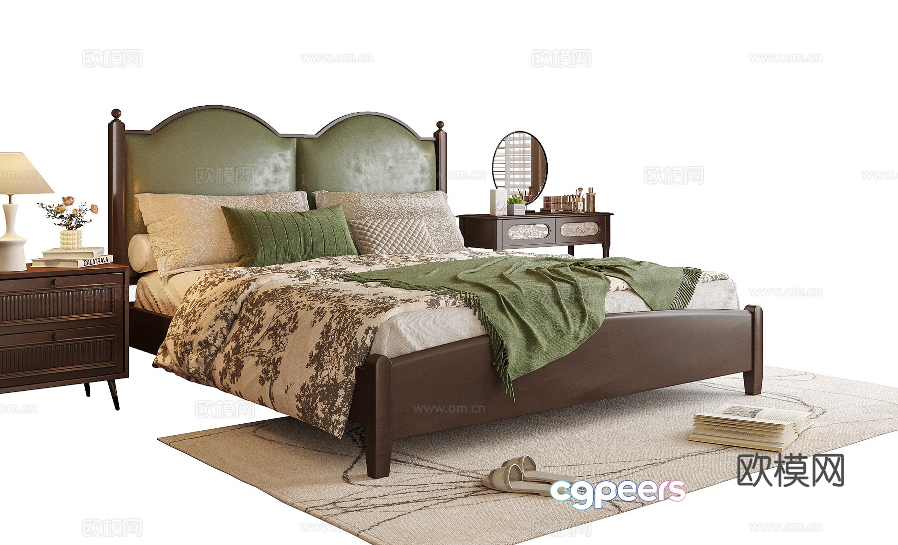 American double bed dressing table bedside table 3d model American double bed dressing table bedside table 3d model