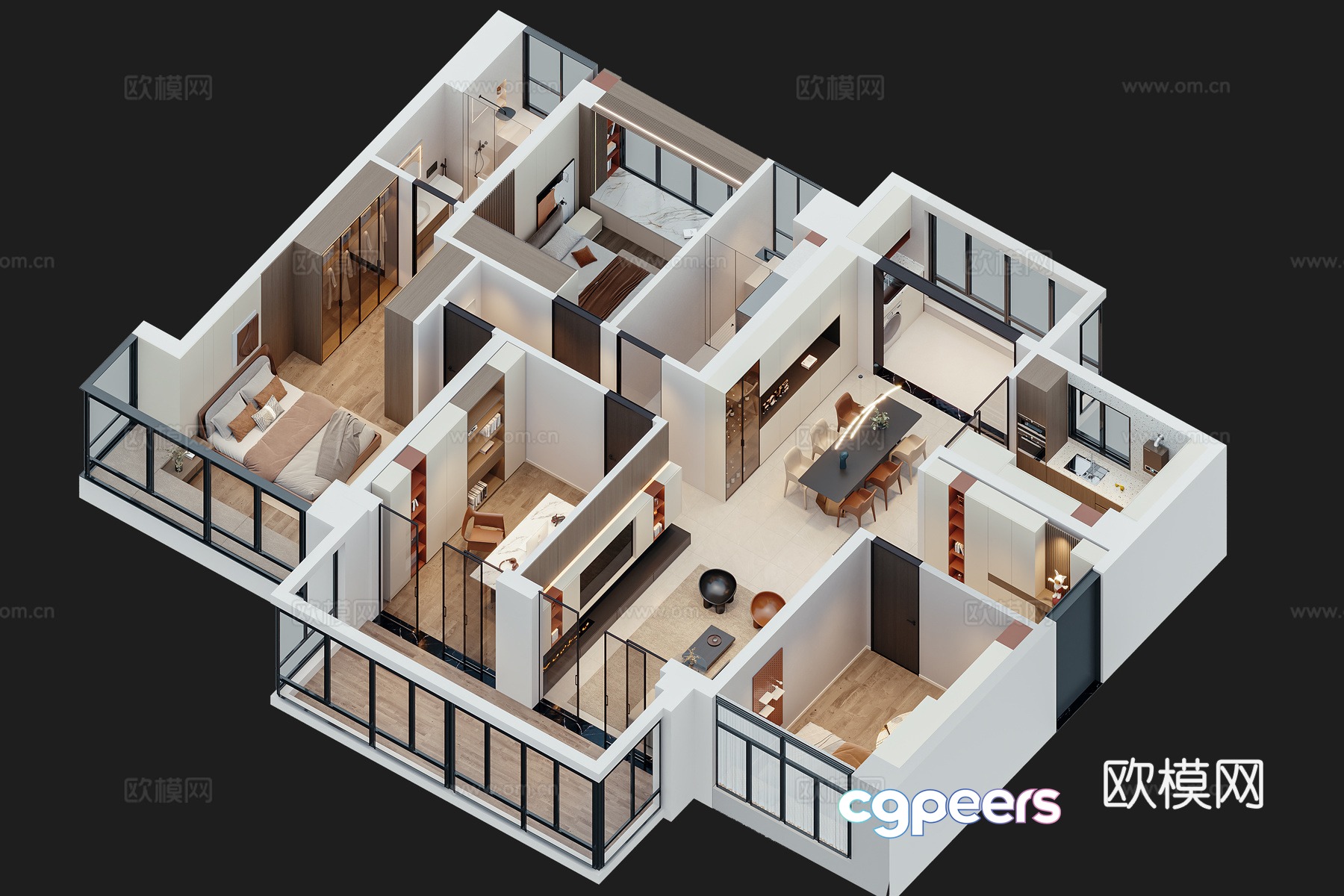 Modern home decoration aerial view model house 3d model Modern home decoration aerial view model house 3d model