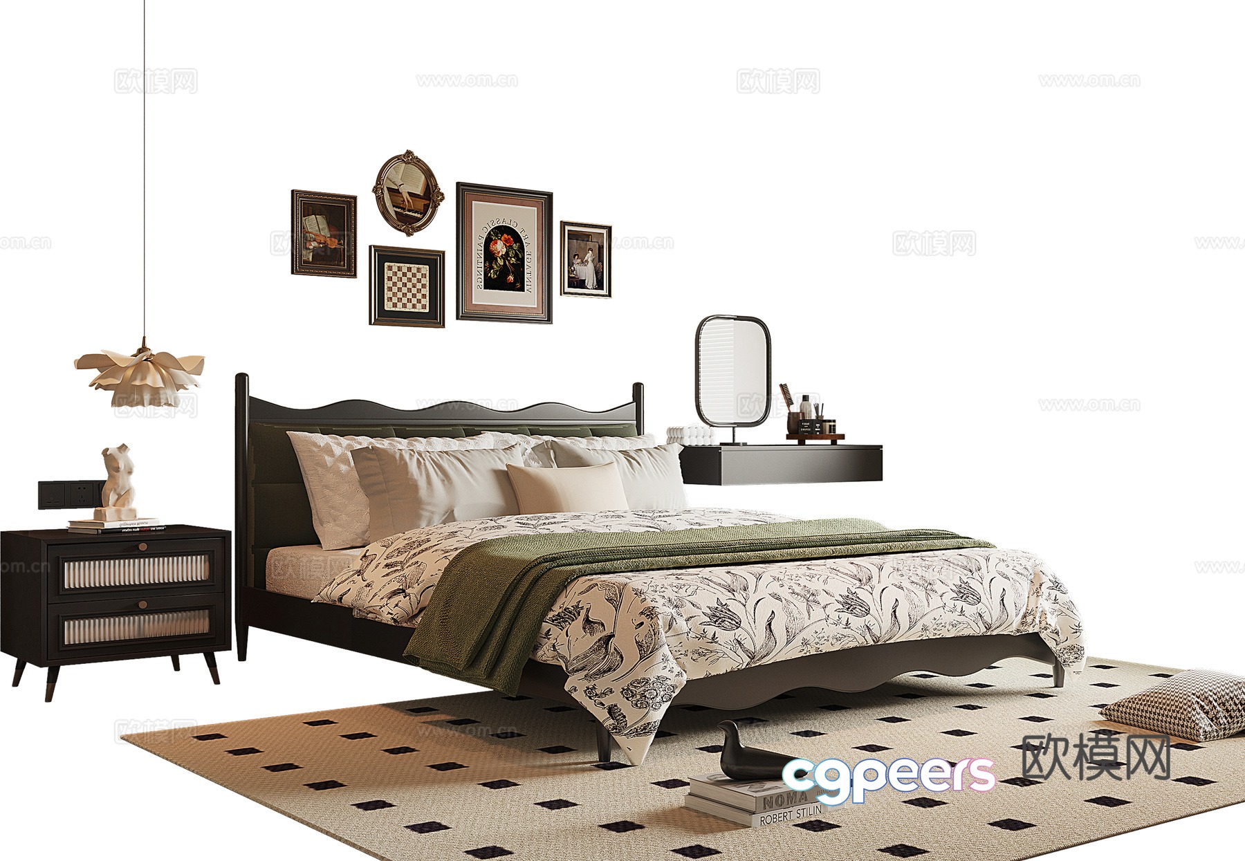 French medieval style double bed 3D model French medieval style double bed 3D model