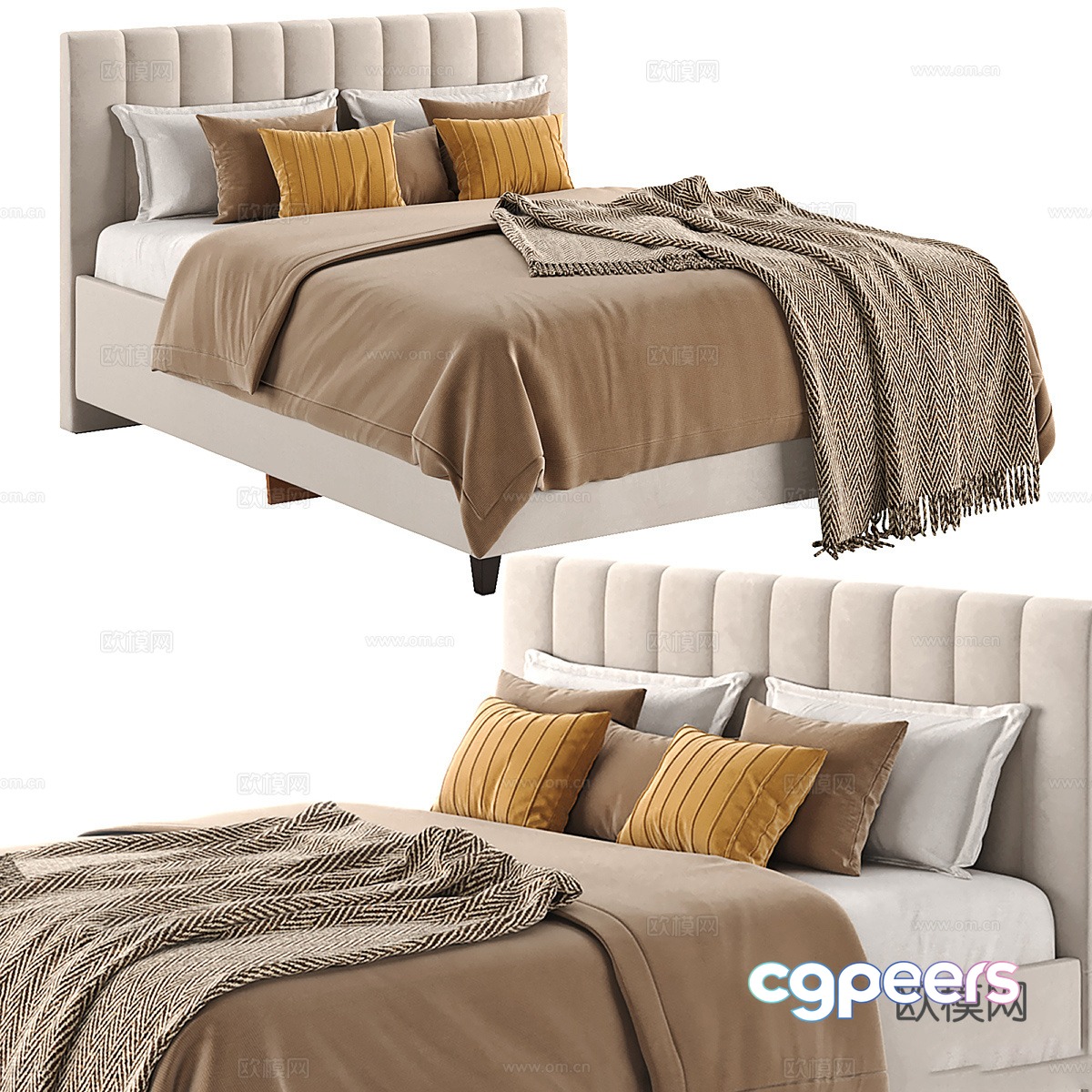 Modern cream style fabric double bed 3d model Modern cream style fabric double bed 3d model